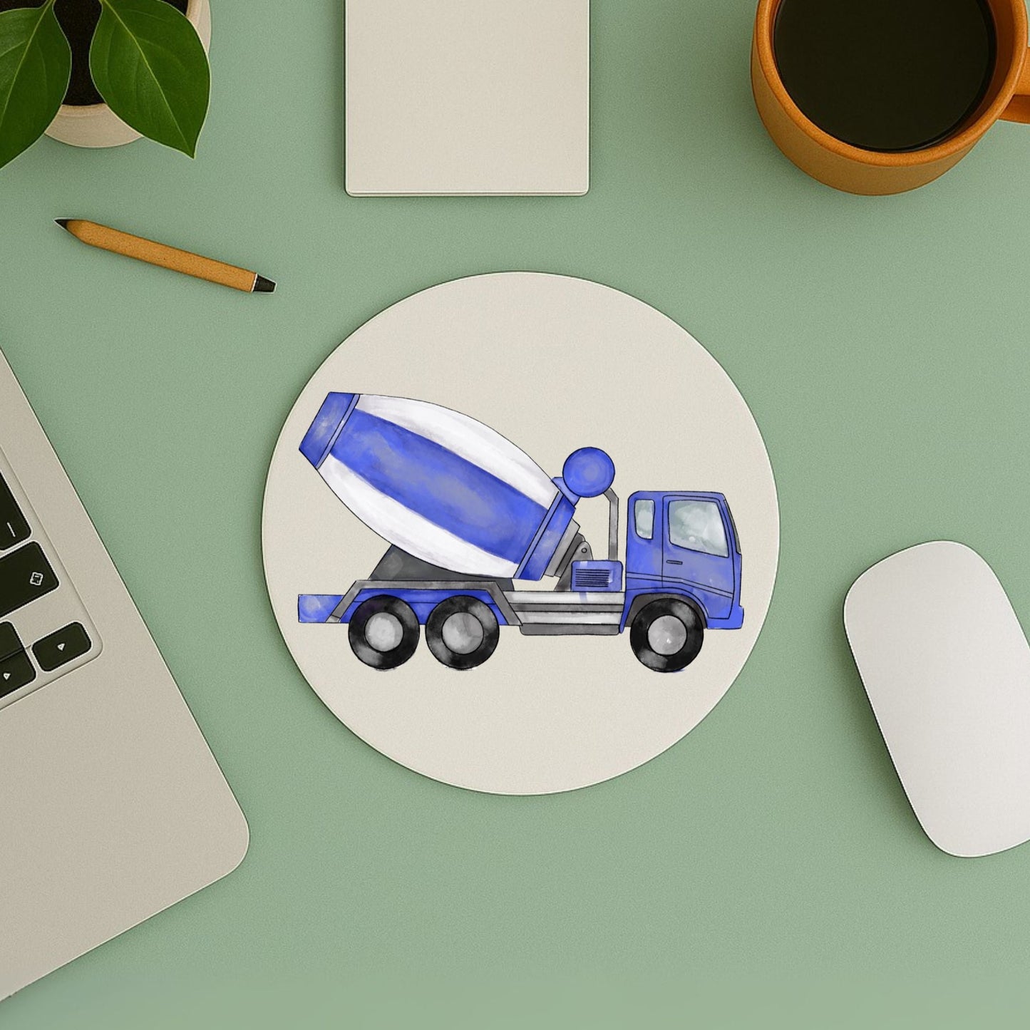 Blue Cement Mixer Truck Mousepad - MerikaArt