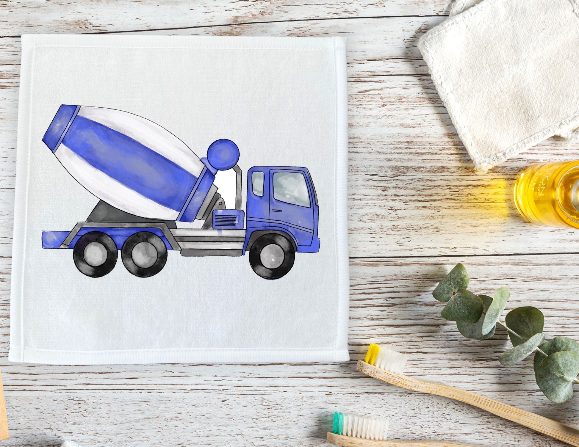 Blue Cement Mixer Washcloth - MerikaArt