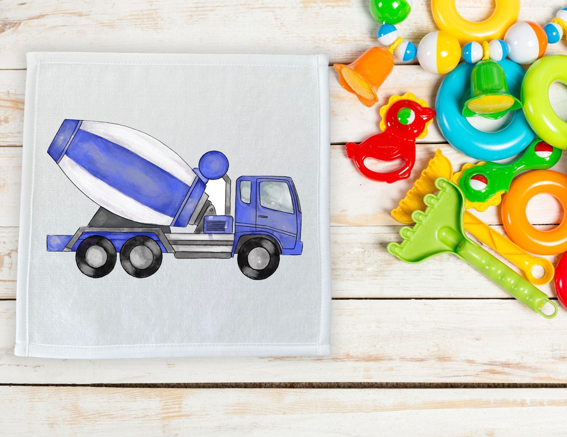 Blue Cement Mixer Washcloth - MerikaArt