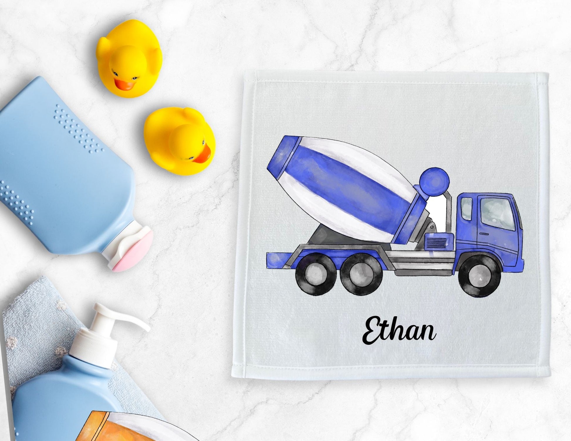Blue Cement Mixer Washcloth - MerikaArt