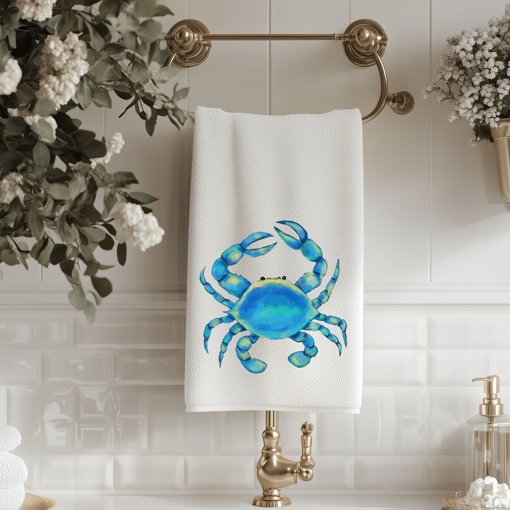 Blue Crab Bathroom Towel - MerikaArt