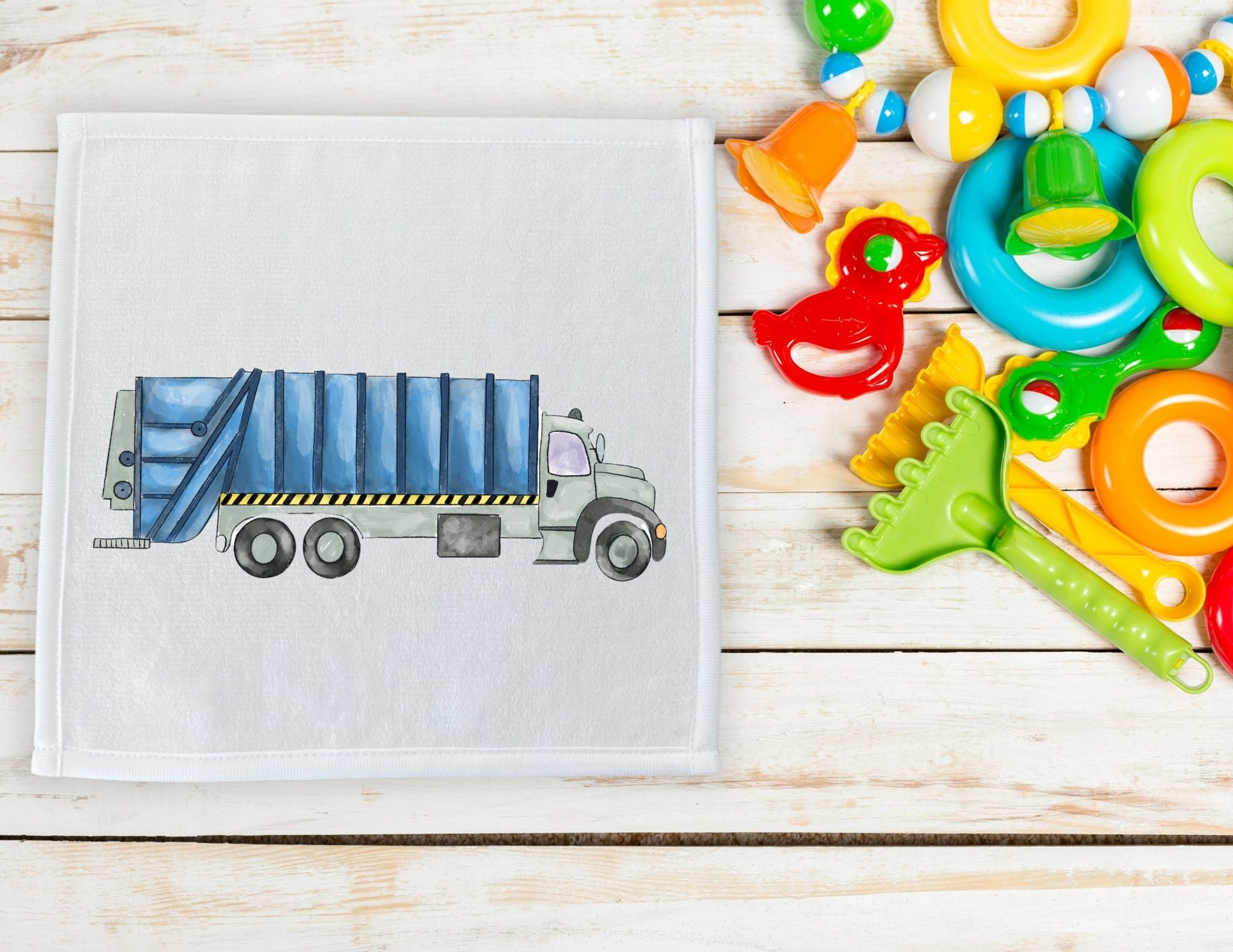 Blue Garbage Truck Washcloth - MerikaArt