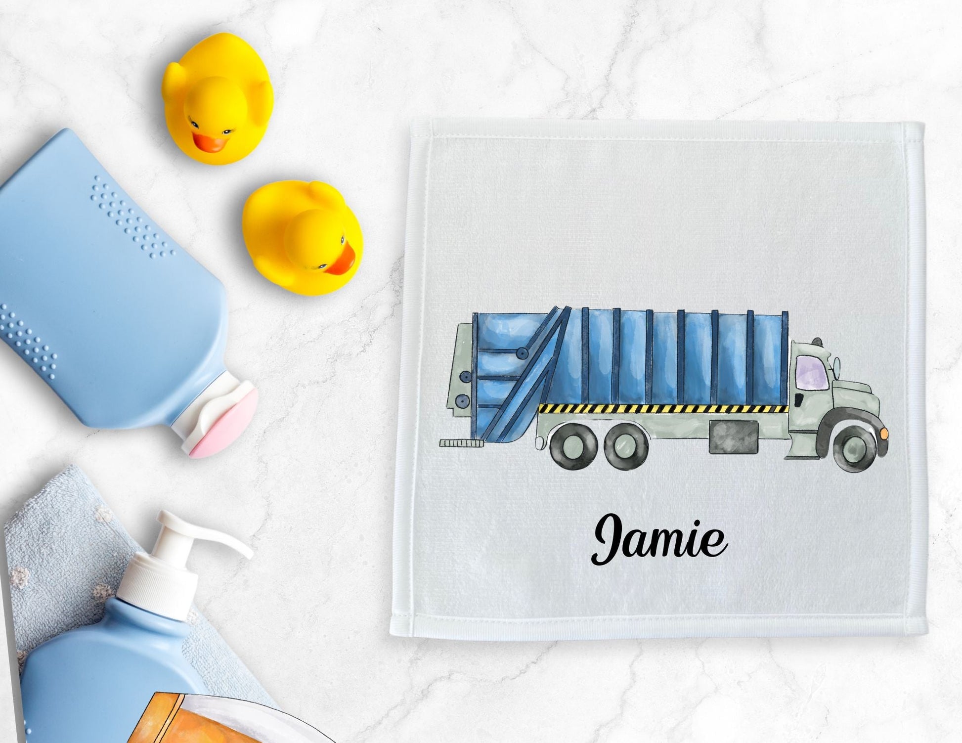 Blue Garbage Truck Washcloth - MerikaArt