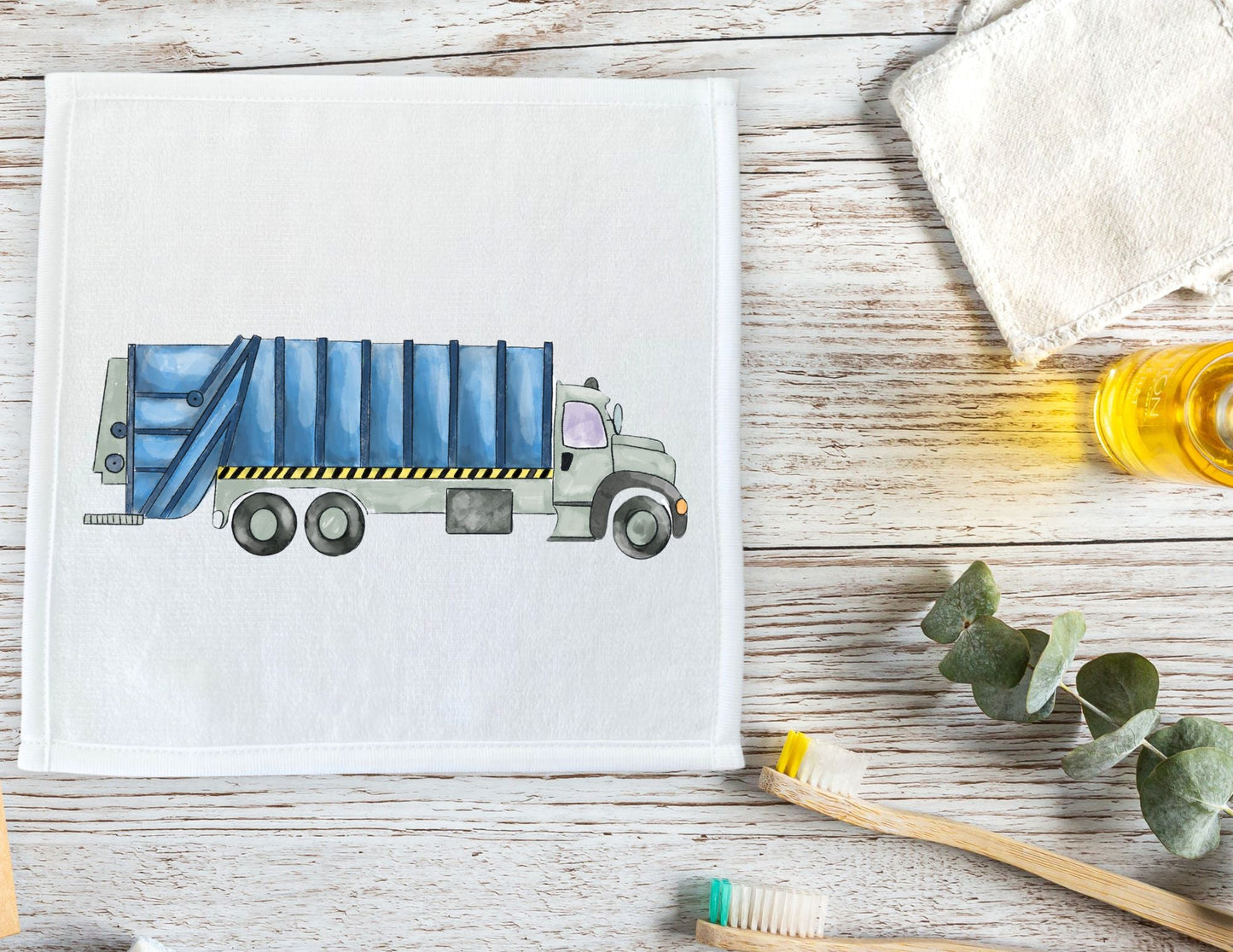 Blue Garbage Truck Washcloth - MerikaArt