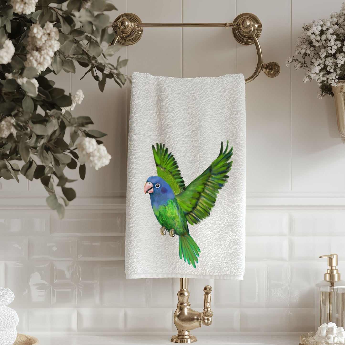 Blue - Headed Parrot Bird Bathroom Towel - MerikaArt