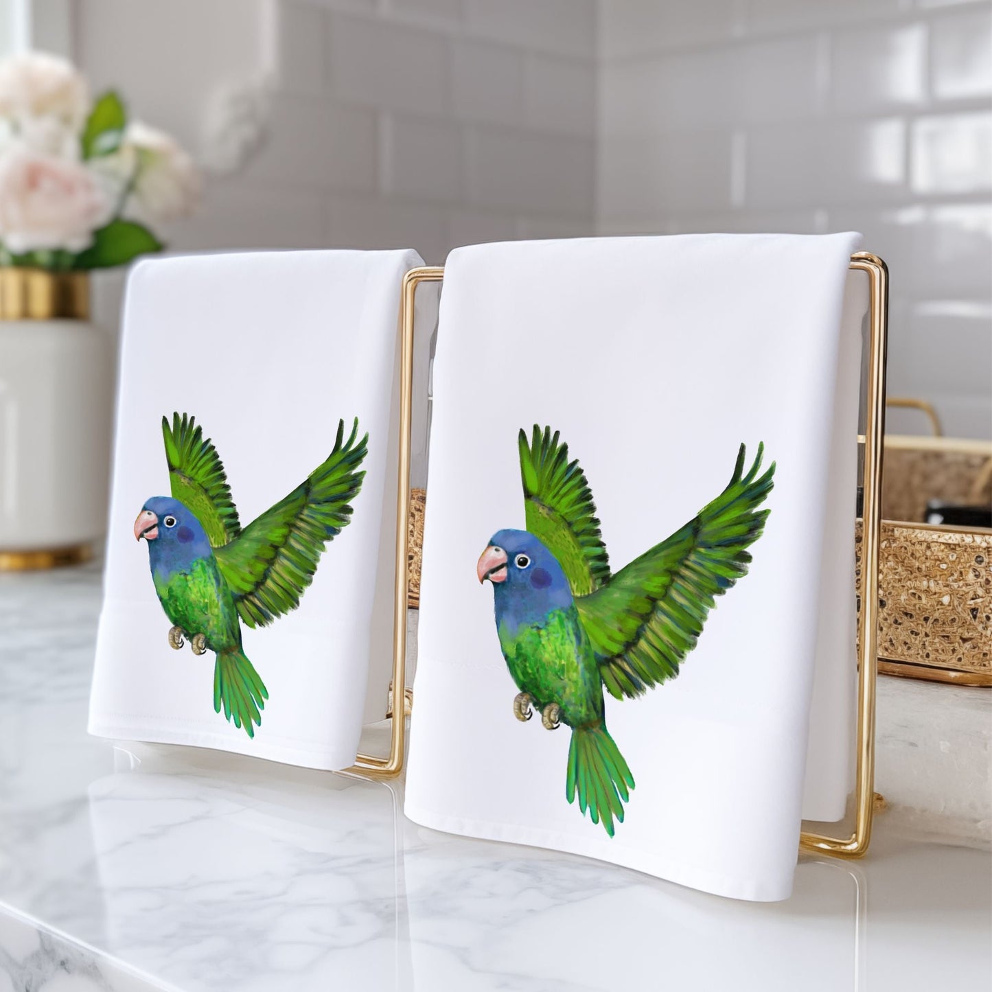 Blue - Headed Parrot Bird Bathroom Towel - MerikaArt