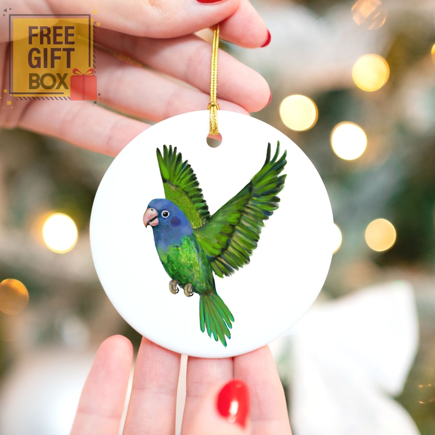 Blue - Headed Parrot Ceramic Ornament - MerikaArt