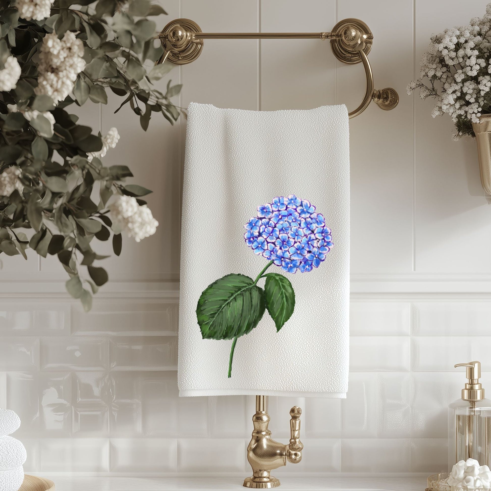 Blue Hydrangea Flower Bathroom Towel - MerikaArt