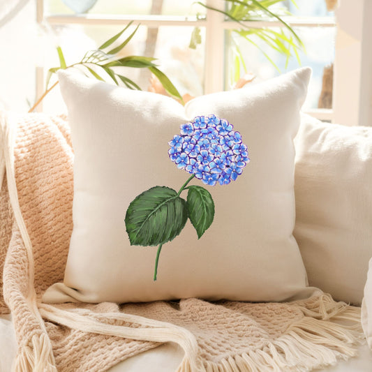 Blue Hydrangea Flower Pillow - MerikaArt