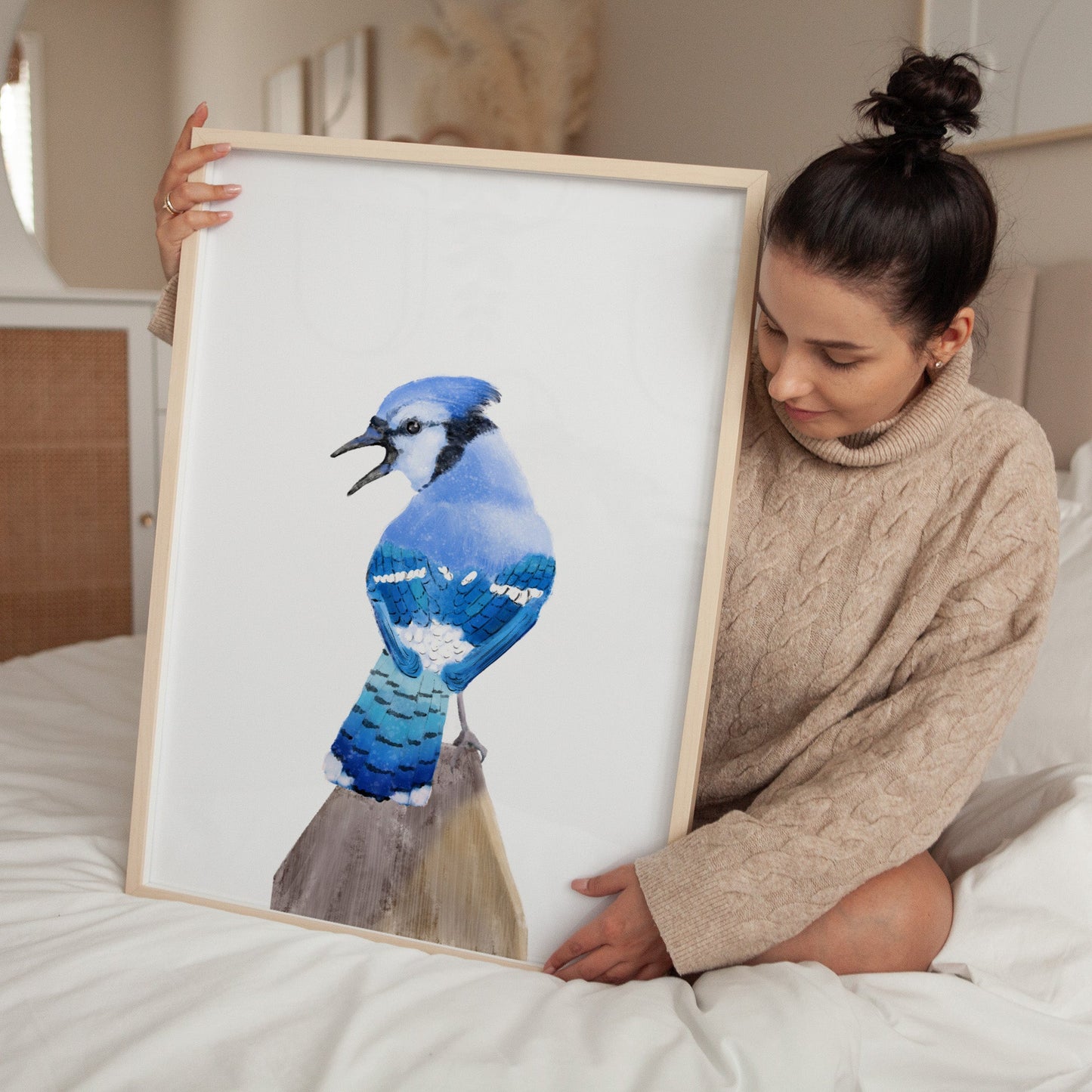 Blue Jay Art Print – Vibrant Bird Decor with Personality - MerikaArt