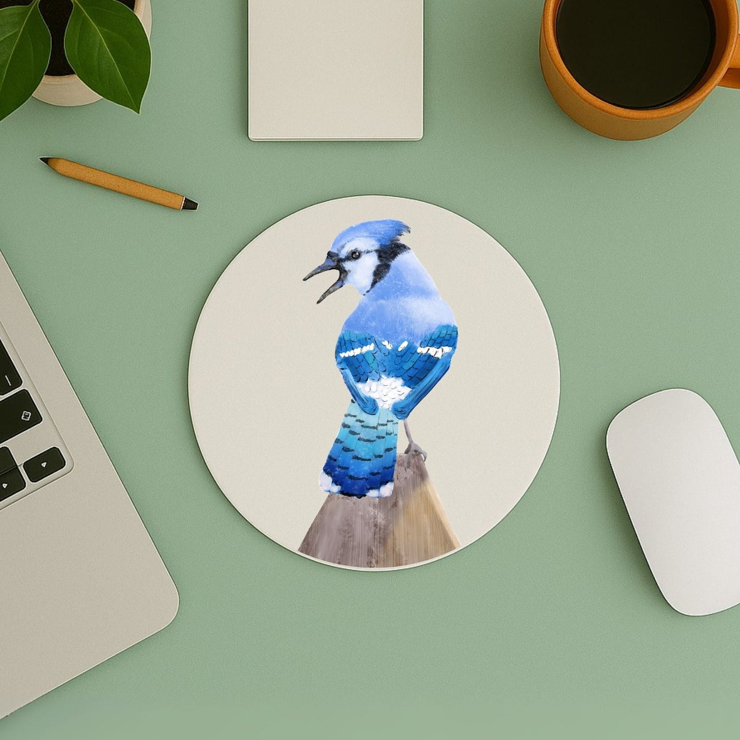 Blue Jay Bird Mousepad - MerikaArt