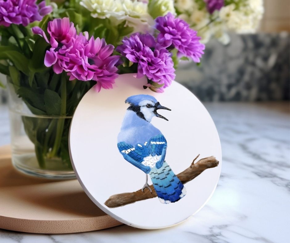 Blue Jay Ceramic Coaster - MerikaArt