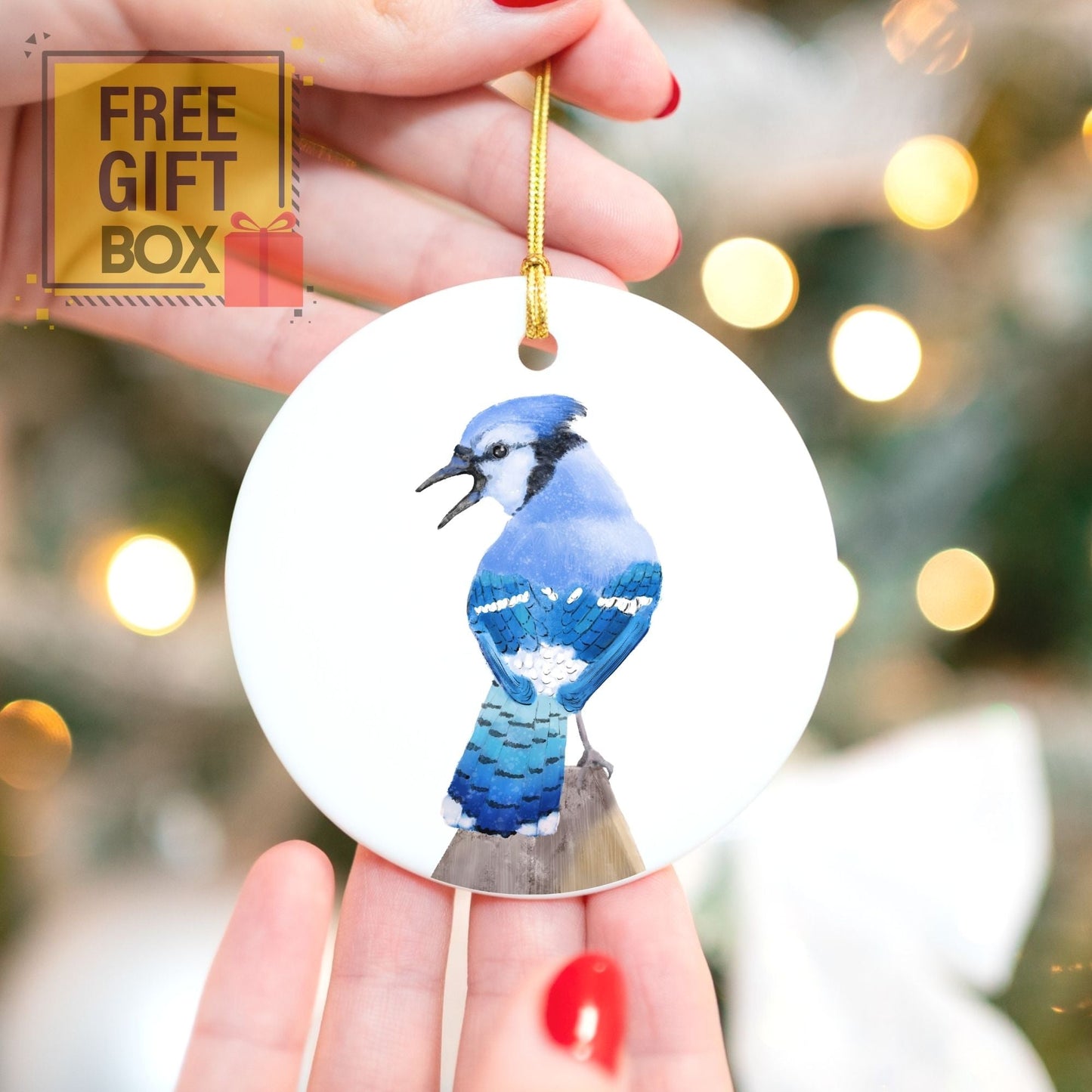 Blue Jay Ceramic Ornament - MerikaArt