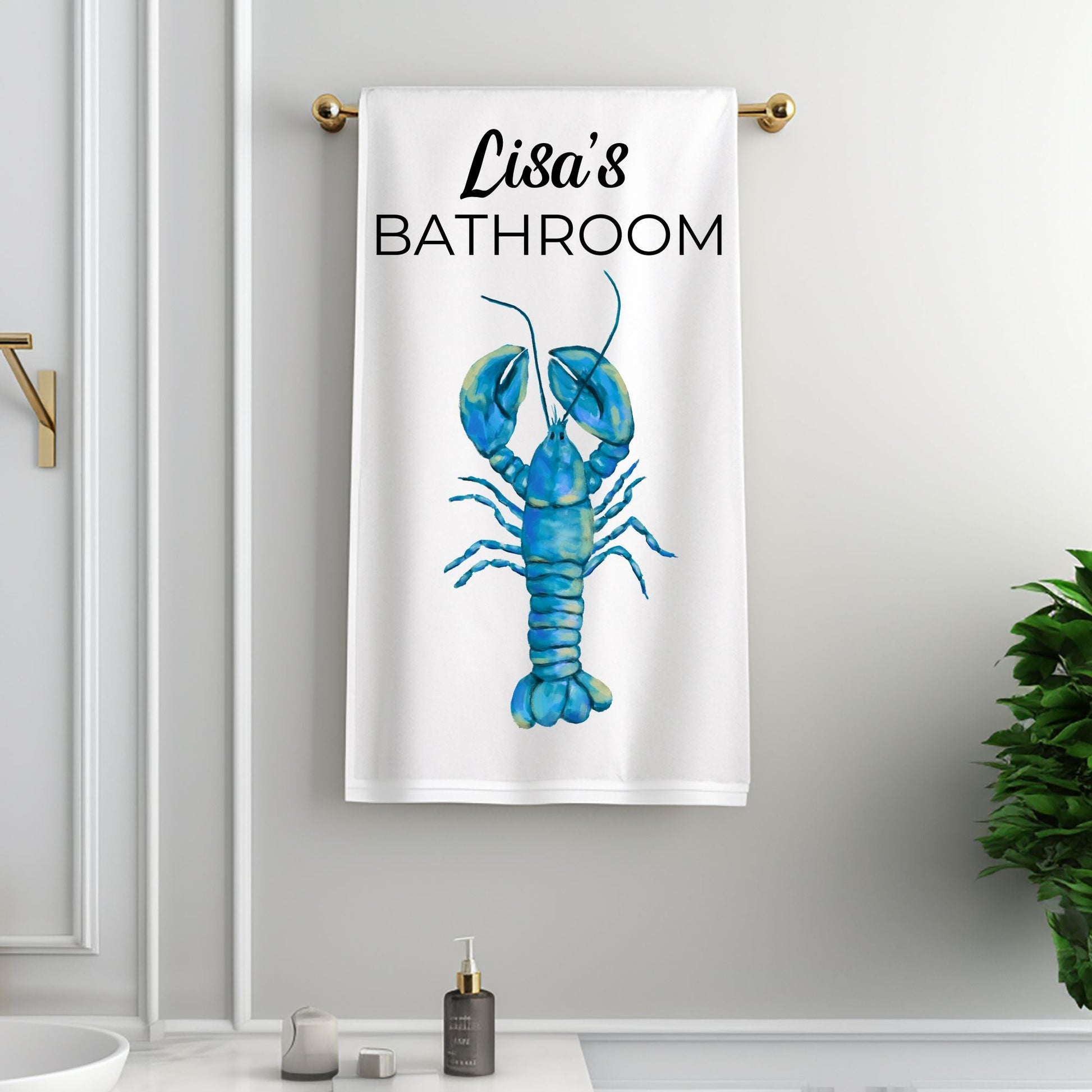 Blue Lobster Bathroom Towel - MerikaArt