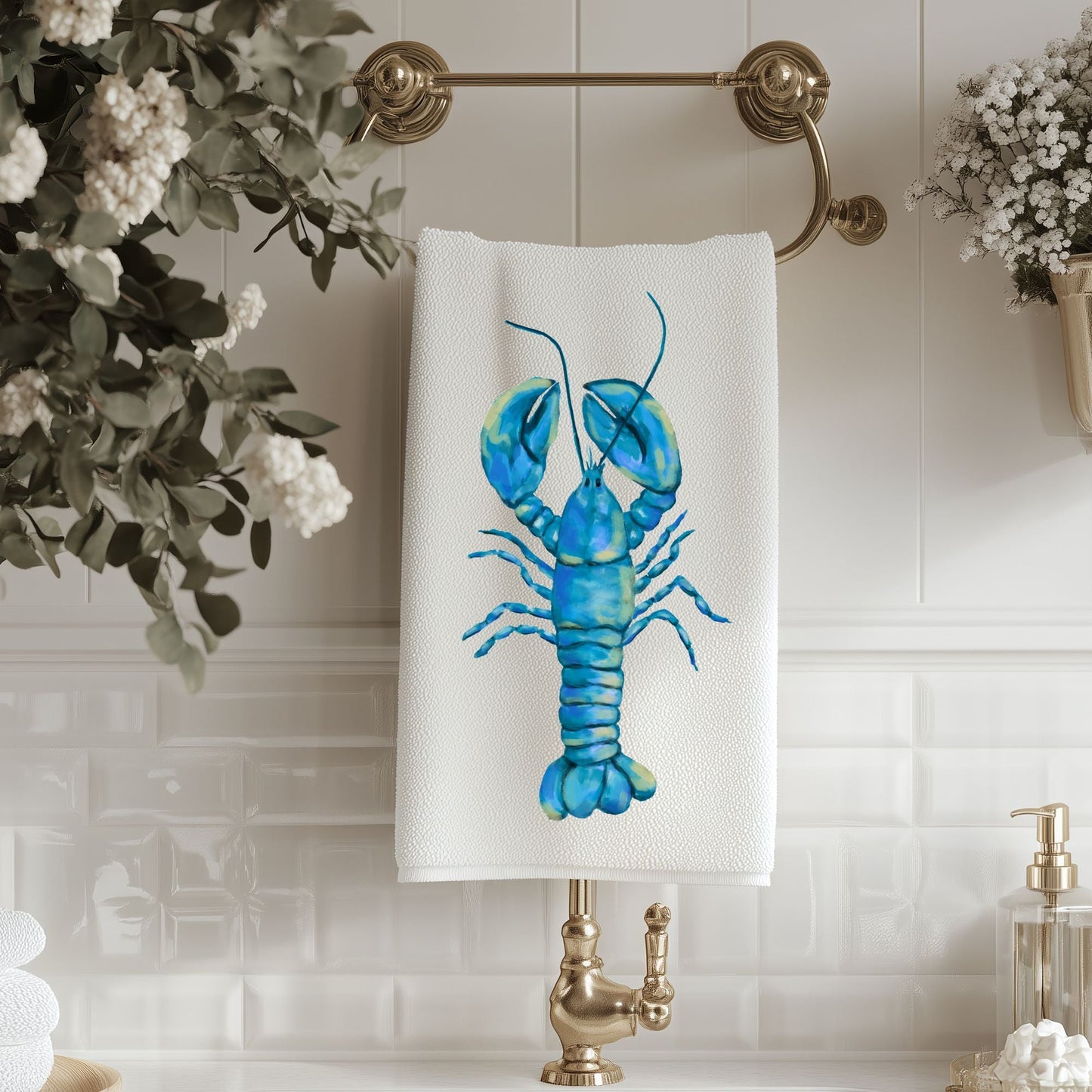 Blue Lobster Bathroom Towel - MerikaArt