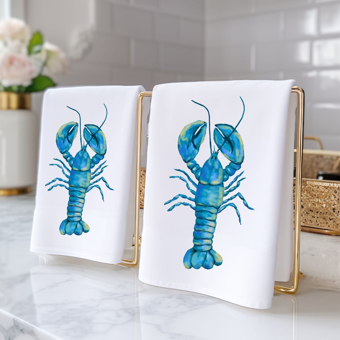 Blue Lobster Bathroom Towel - MerikaArt