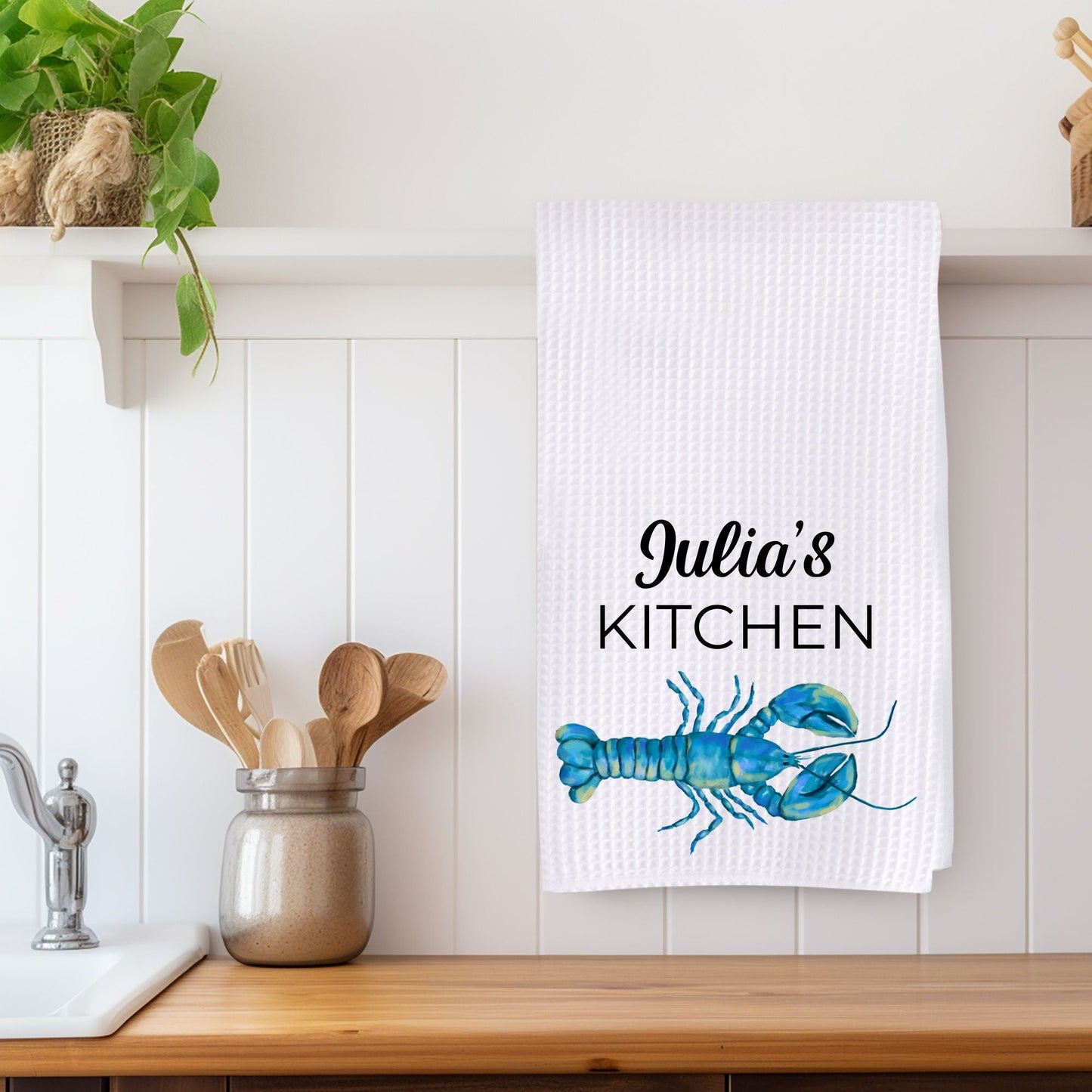 Blue Lobster Kitchen Towel - MerikaArt
