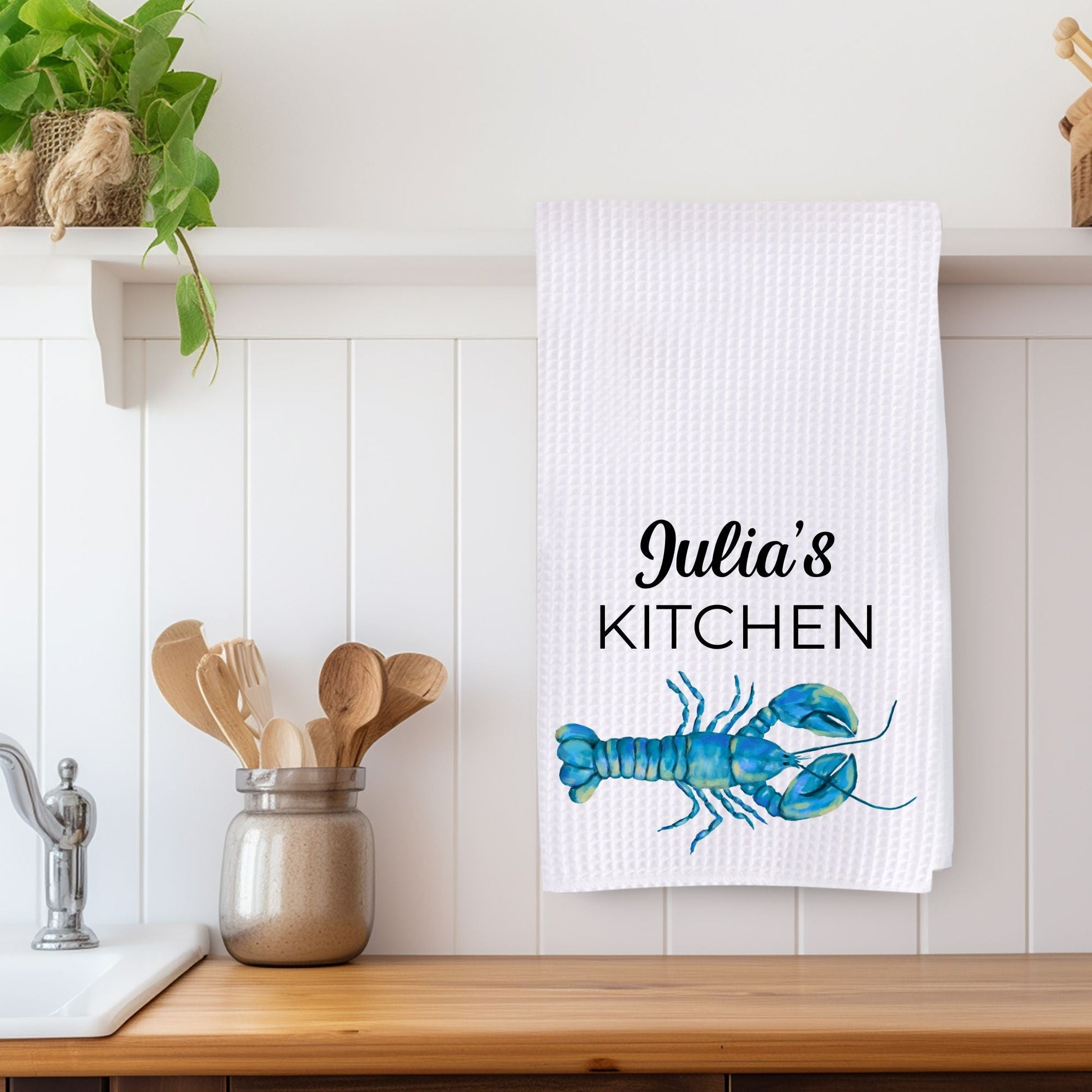 Blue Lobster Kitchen Towel - MerikaArt