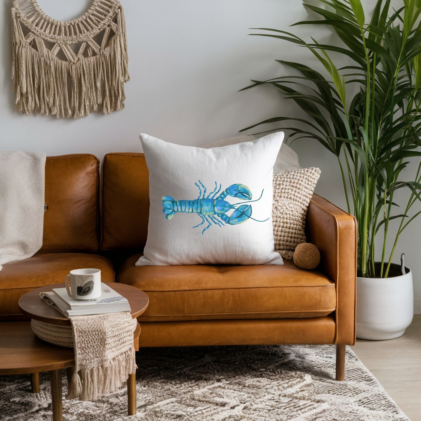 Blue Lobster Pillow - MerikaArt
