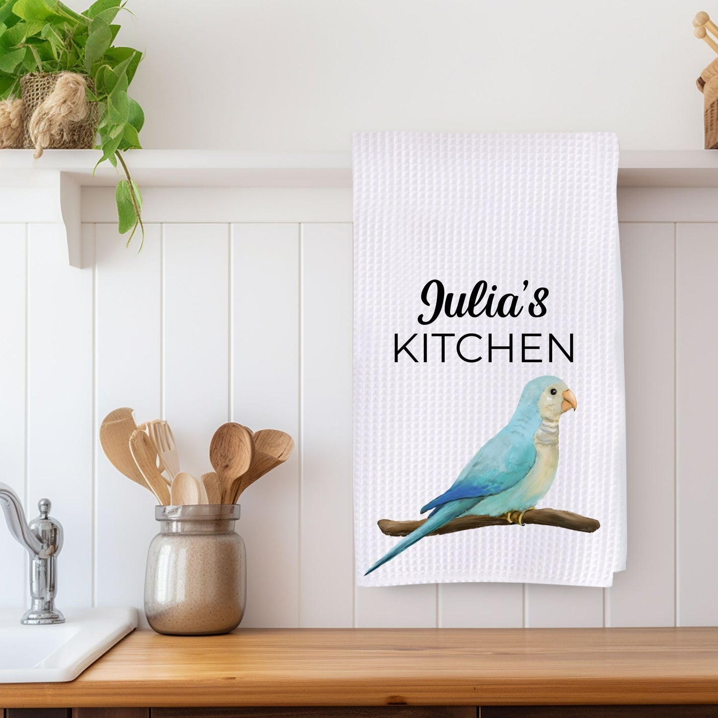 Blue Parrotlet Kitchen Towel - MerikaArt