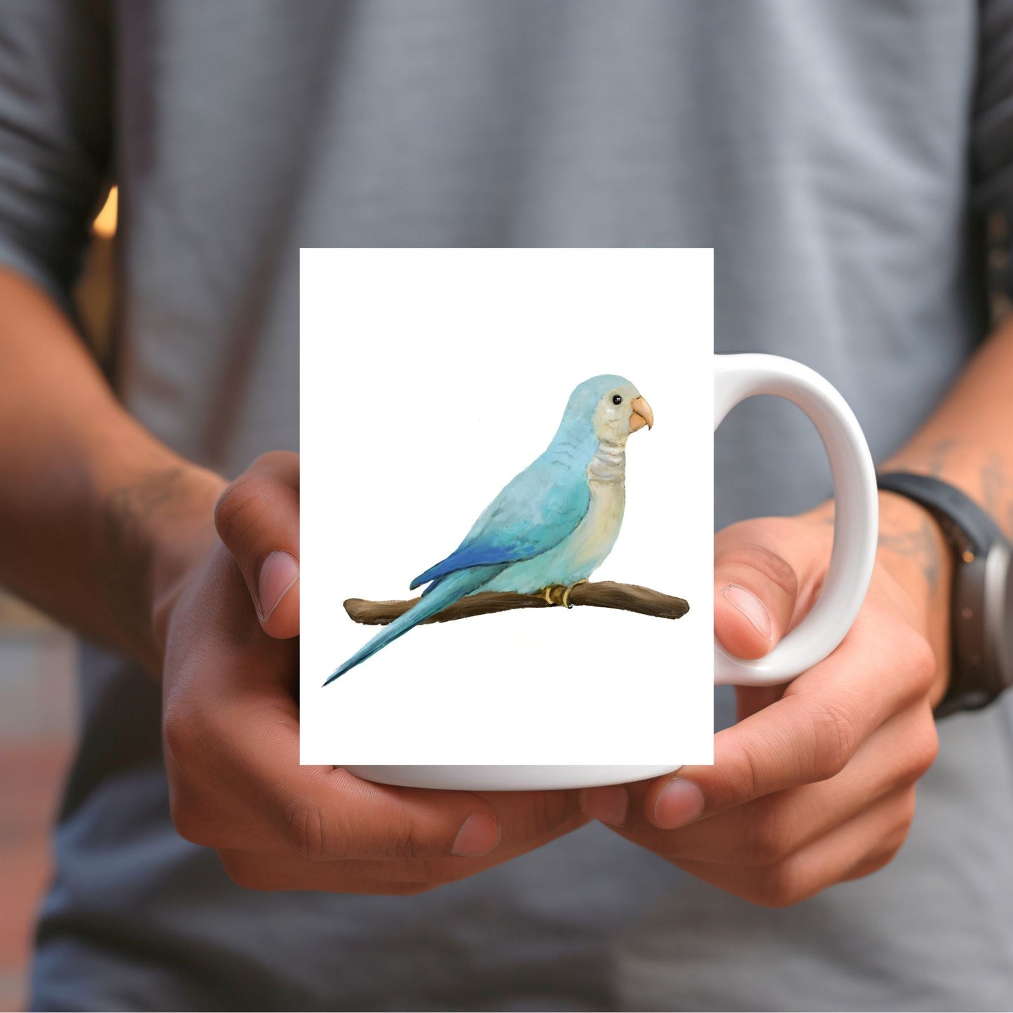 Blue Quaker Parrot Mug - MerikaArt
