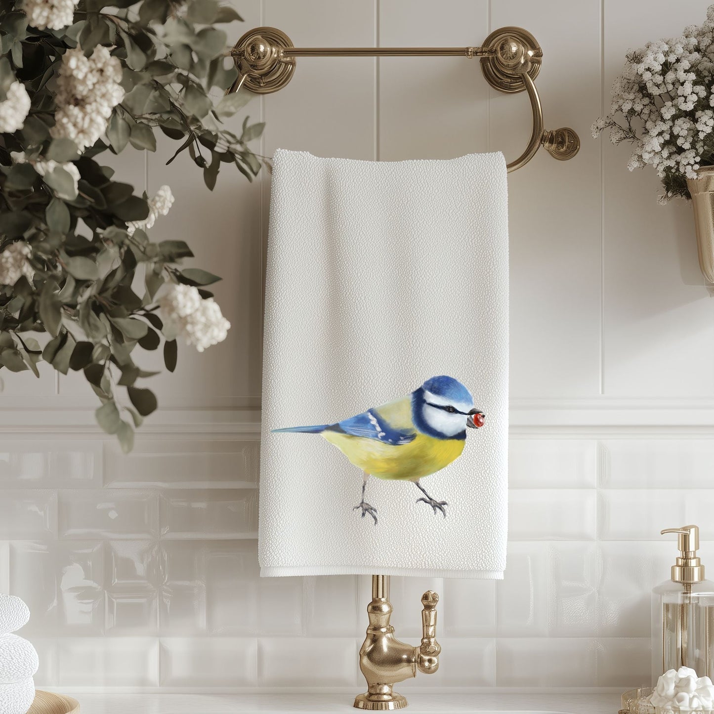 Blue Tit Bathroom Towel - MerikaArt