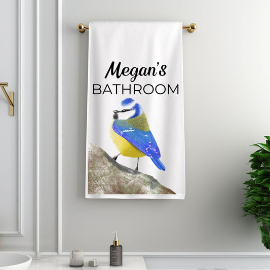 Blue Tit Bird Bathroom Towel - MerikaArt