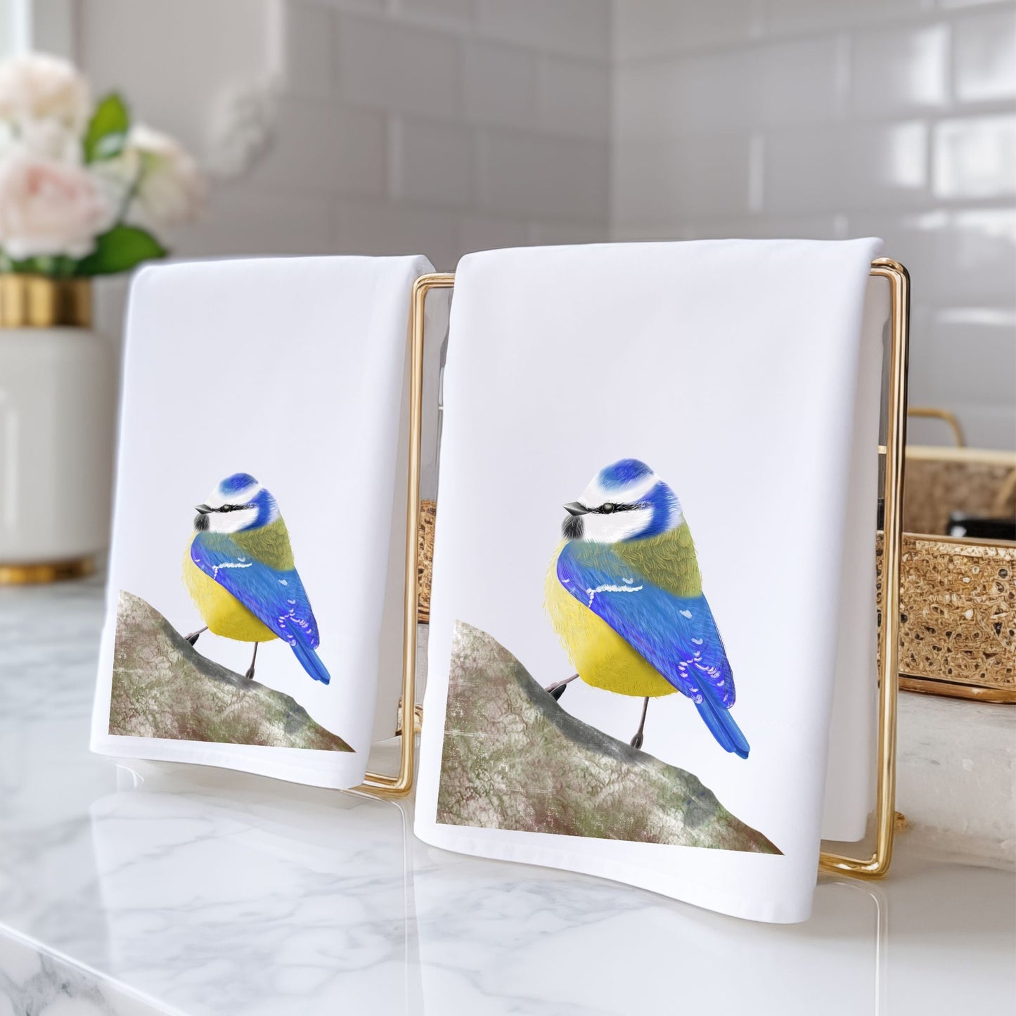 Blue Tit Bird Bathroom Towel - MerikaArt