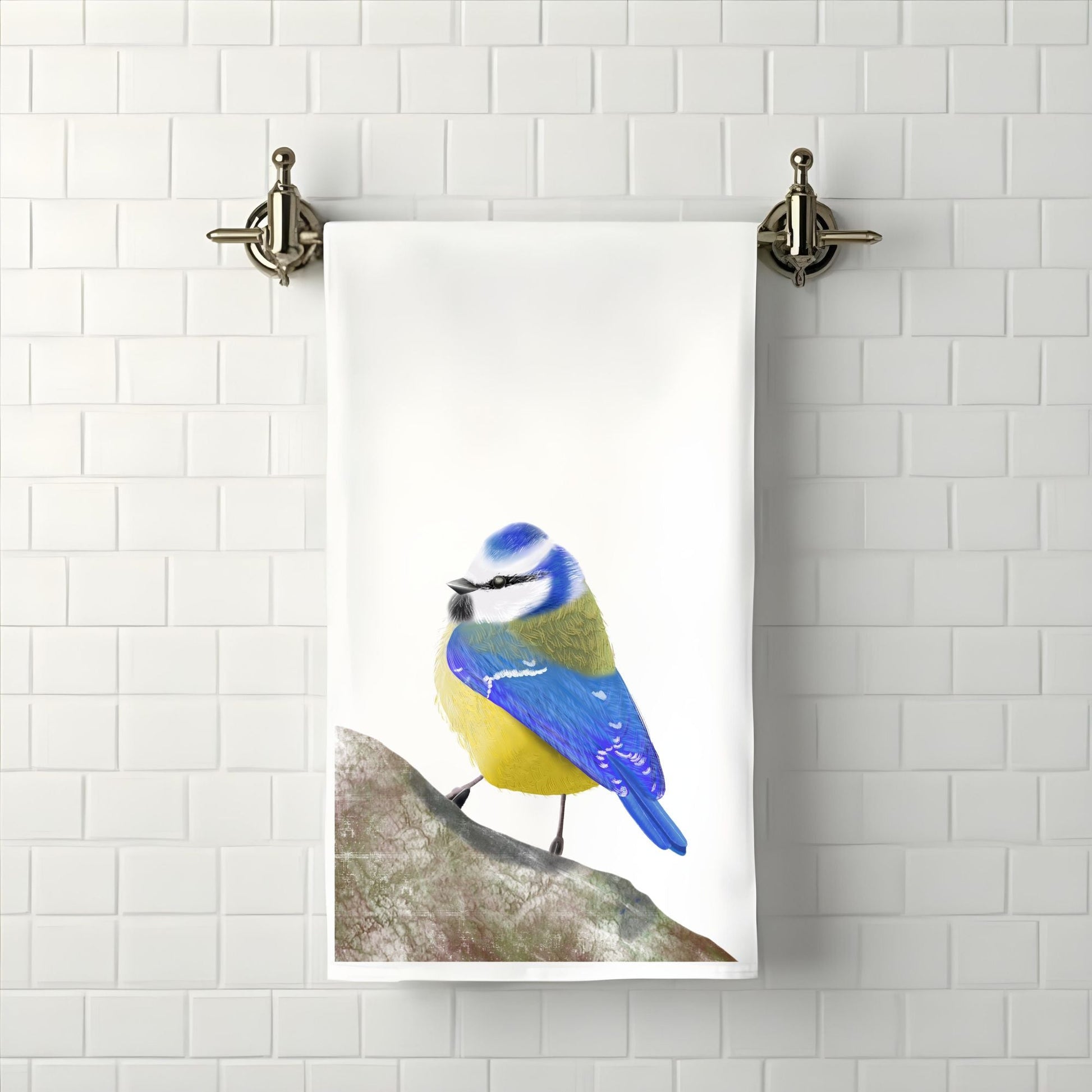 Blue Tit Bird Bathroom Towel - MerikaArt
