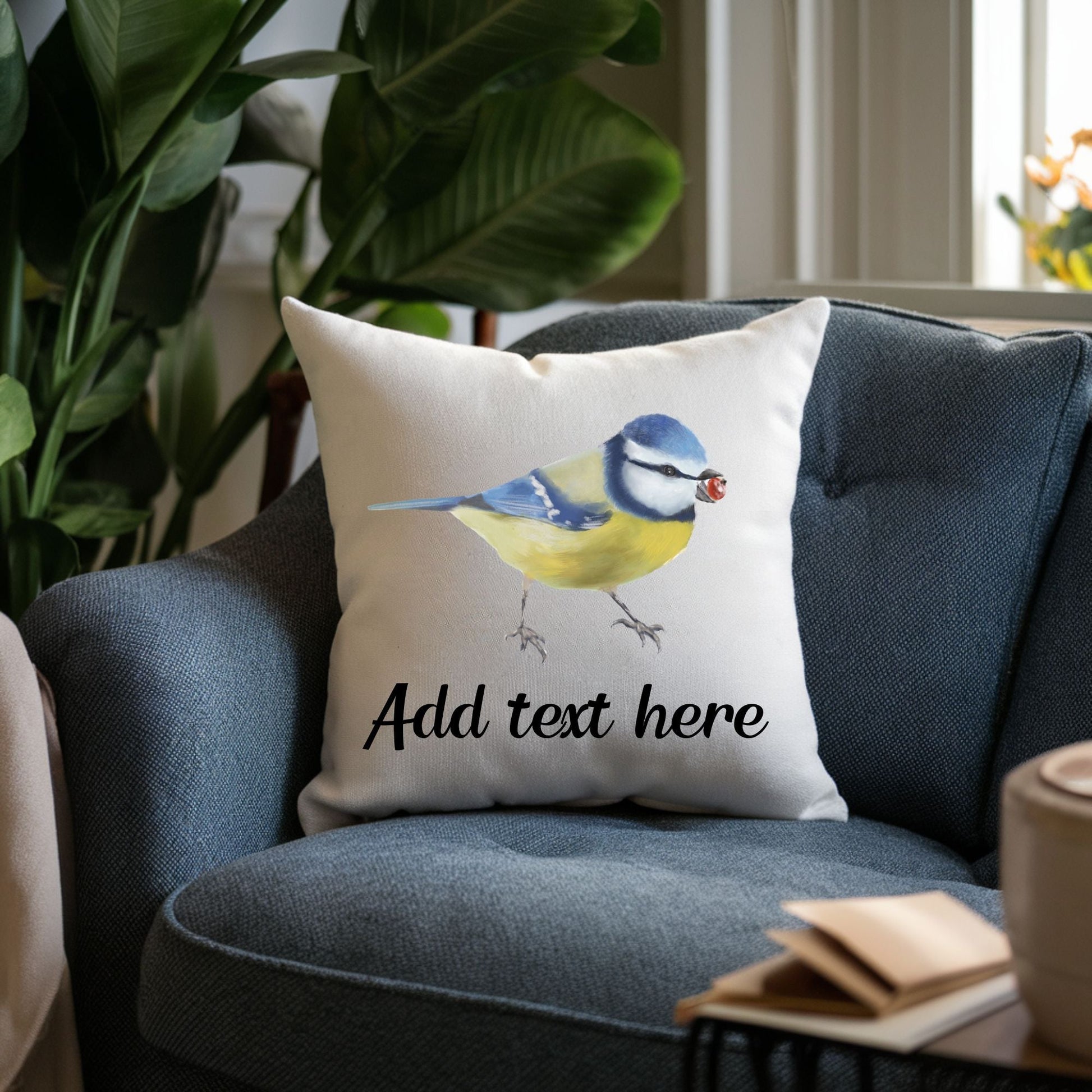 Blue Tit Bird Pillow - MerikaArt