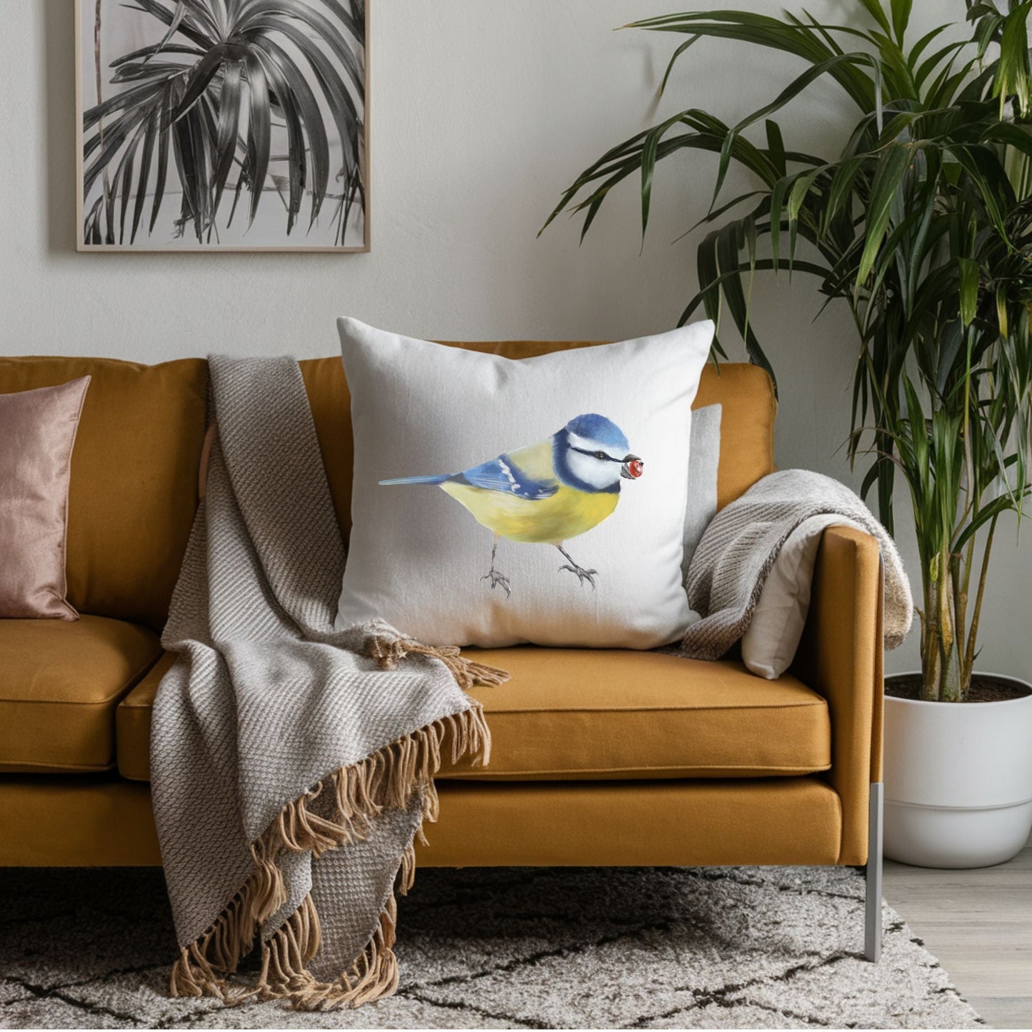Blue Tit Bird Pillow - MerikaArt