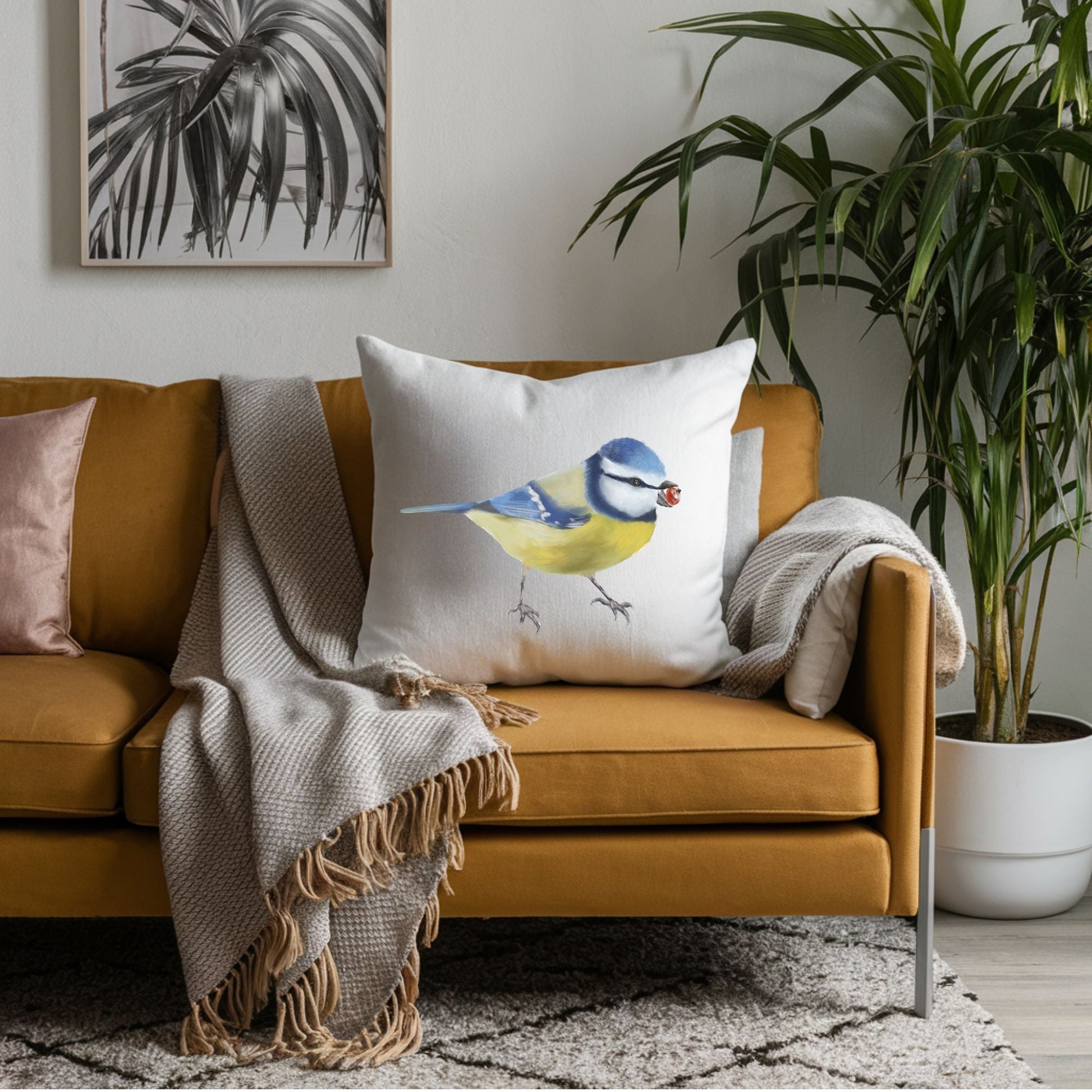 Blue Tit Bird Pillow - MerikaArt