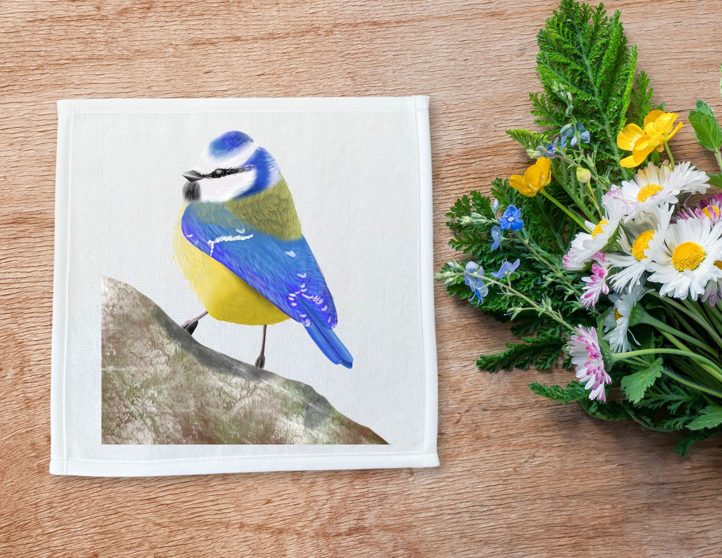 Blue Tit Bird Washcloth - MerikaArt