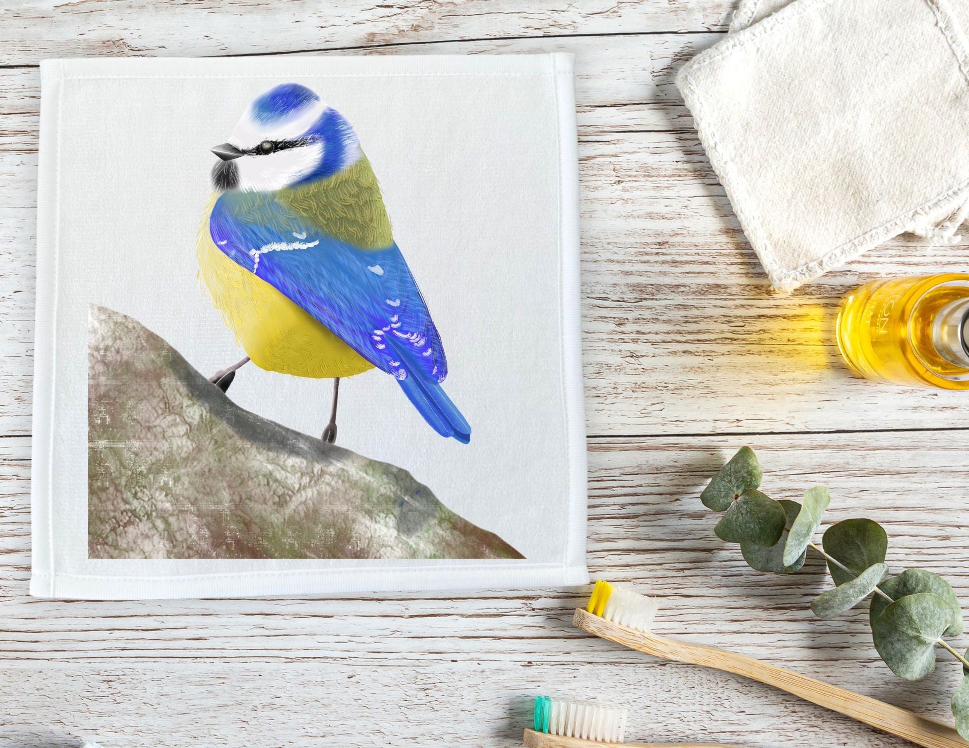 Blue Tit Bird Washcloth - MerikaArt