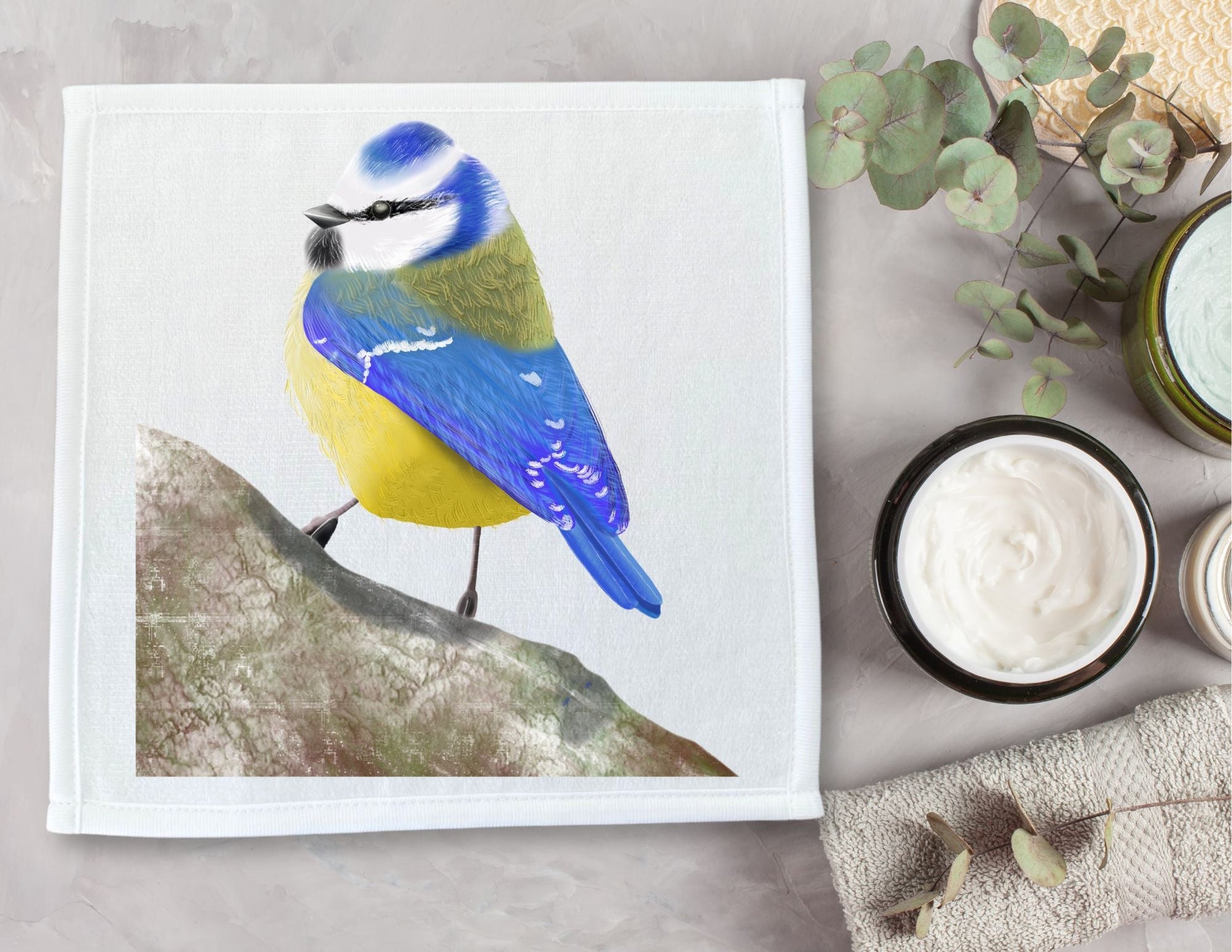 Blue Tit Bird Washcloth - MerikaArt