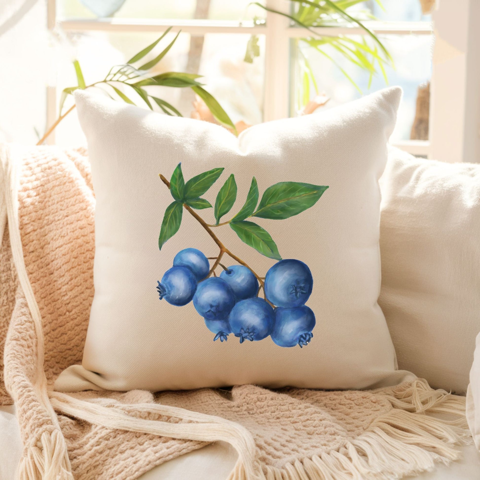 Blueberry Branch Pillow - MerikaArt