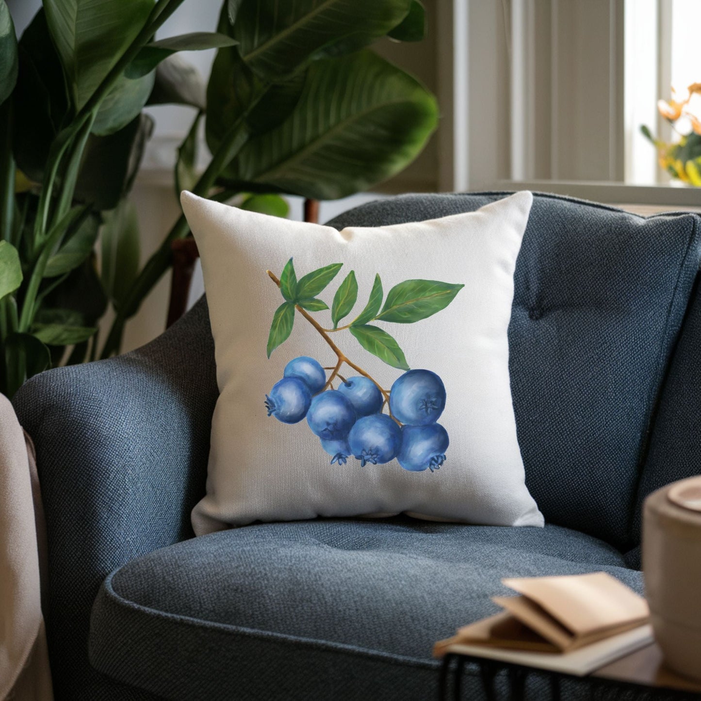 Blueberry Branch Pillow - MerikaArt