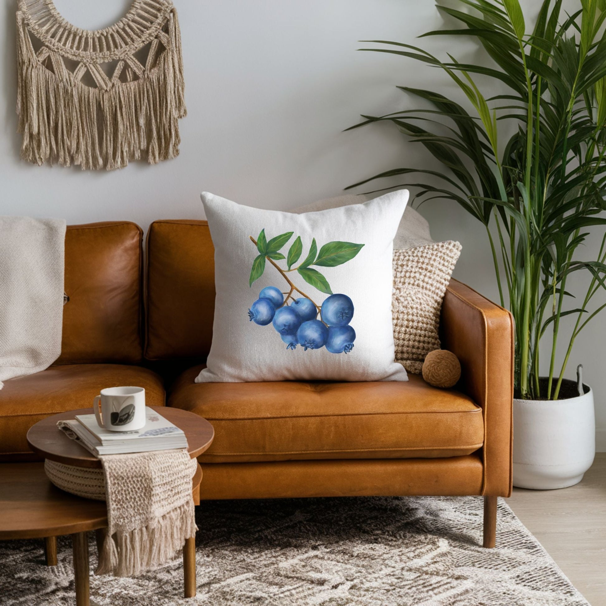 Blueberry Branch Pillow - MerikaArt