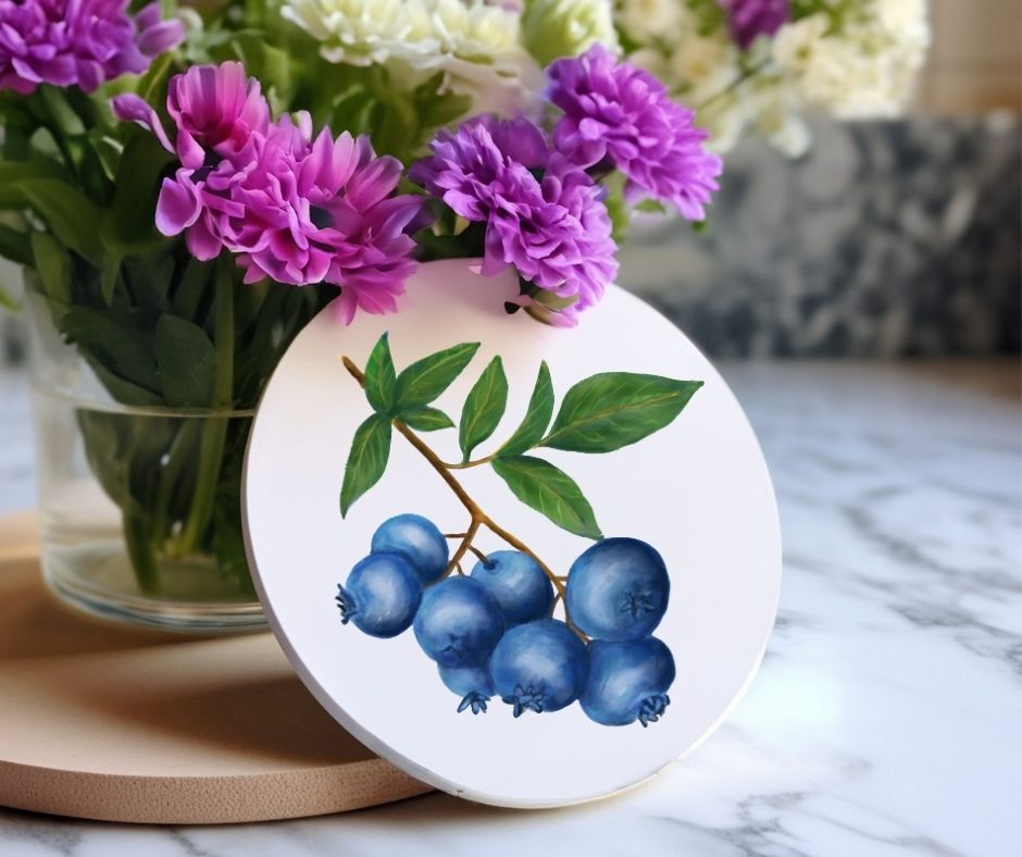 Blueberry Ceramic Coaster - MerikaArt