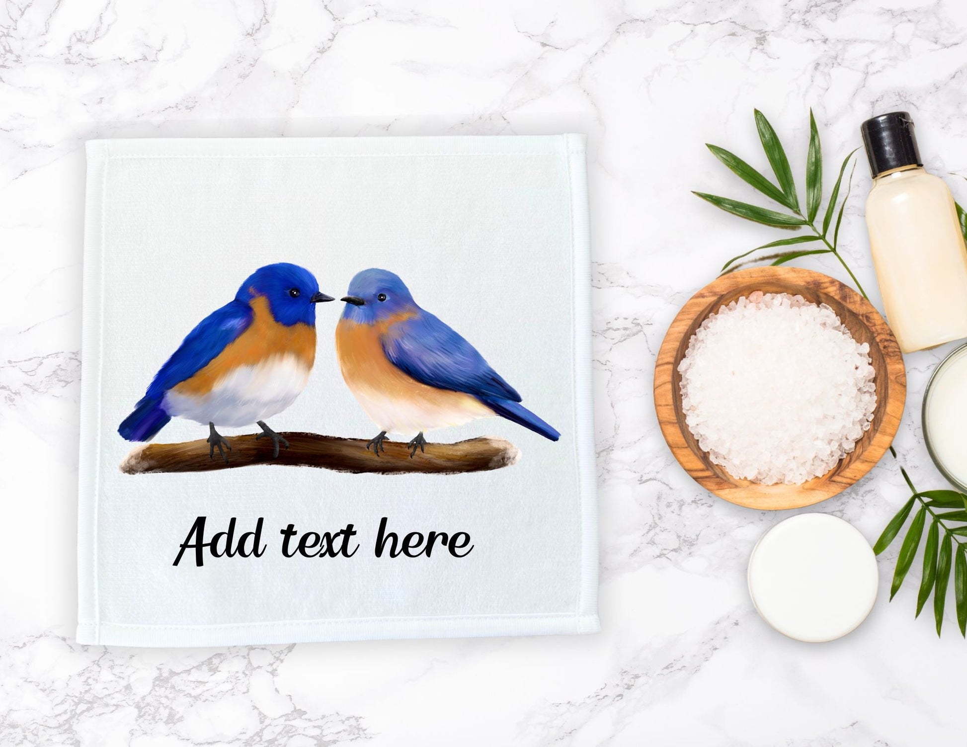 Bluebird Pair Washcloth - MerikaArt
