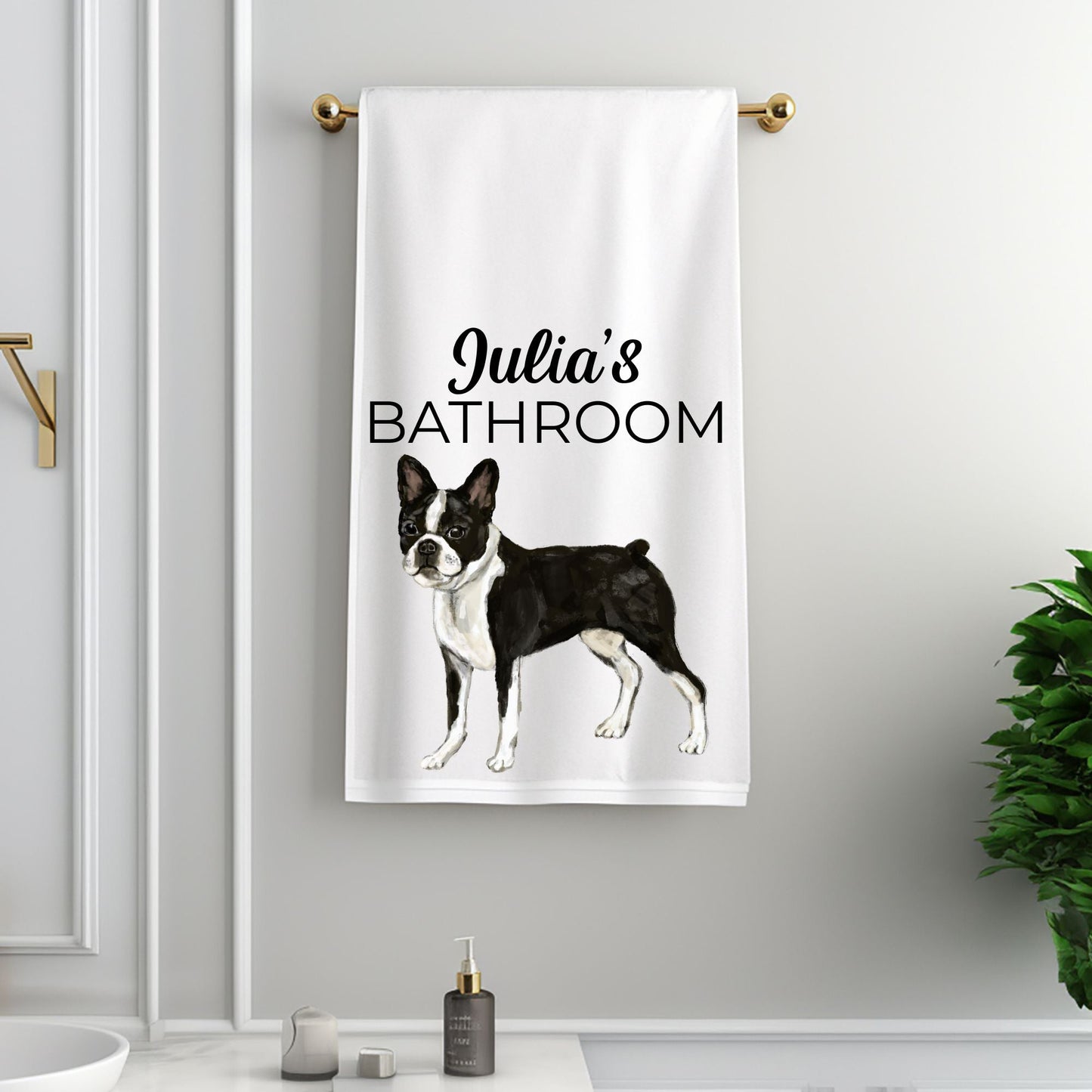 Boston Terrier Bathroom Towel - MerikaArt