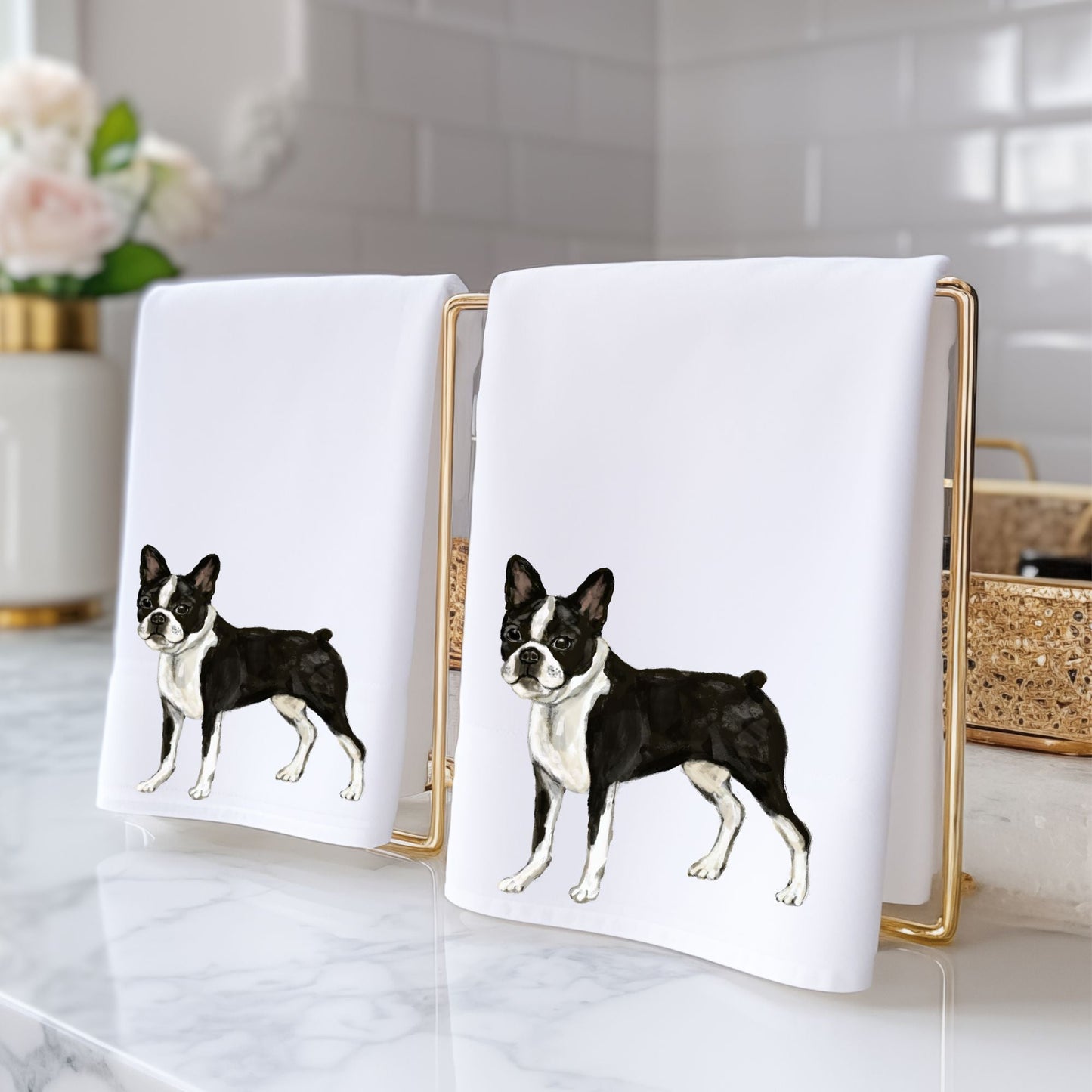 Boston Terrier Bathroom Towel - MerikaArt
