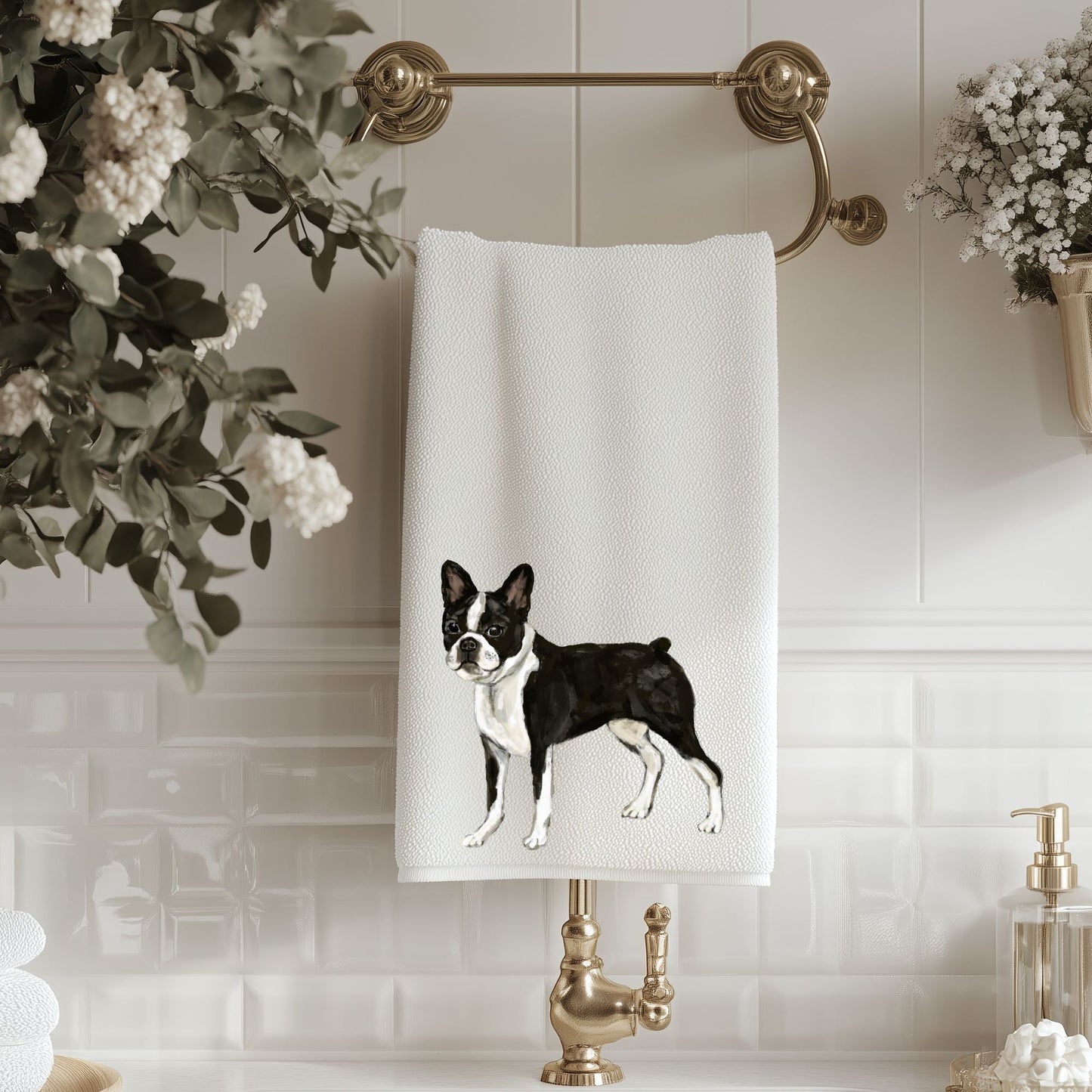 Boston Terrier Bathroom Towel - MerikaArt