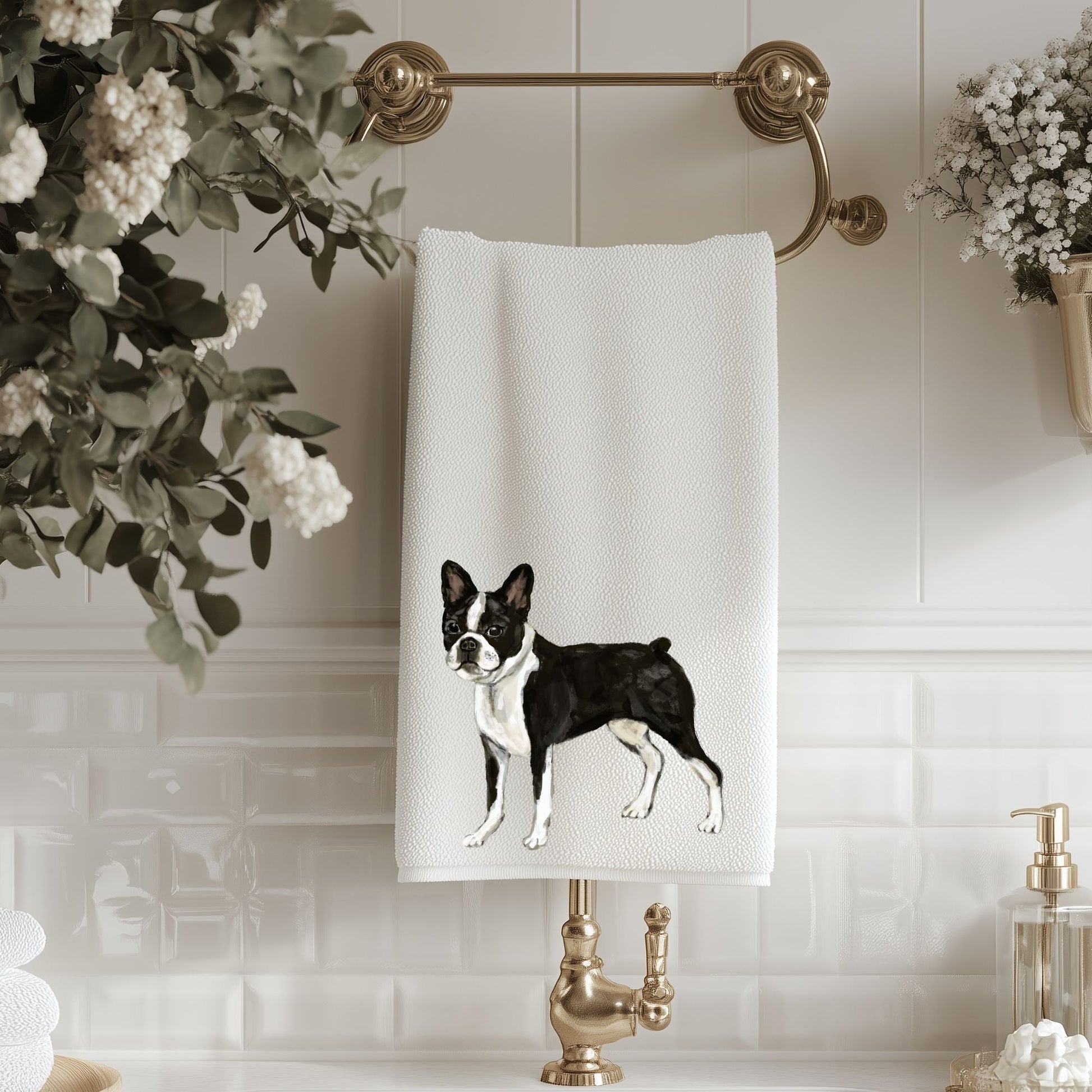 Boston Terrier Bathroom Towel - MerikaArt