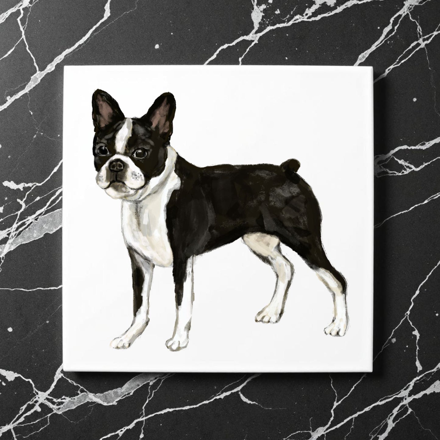 Boston Terrier Ceramic Tile - MerikaArt