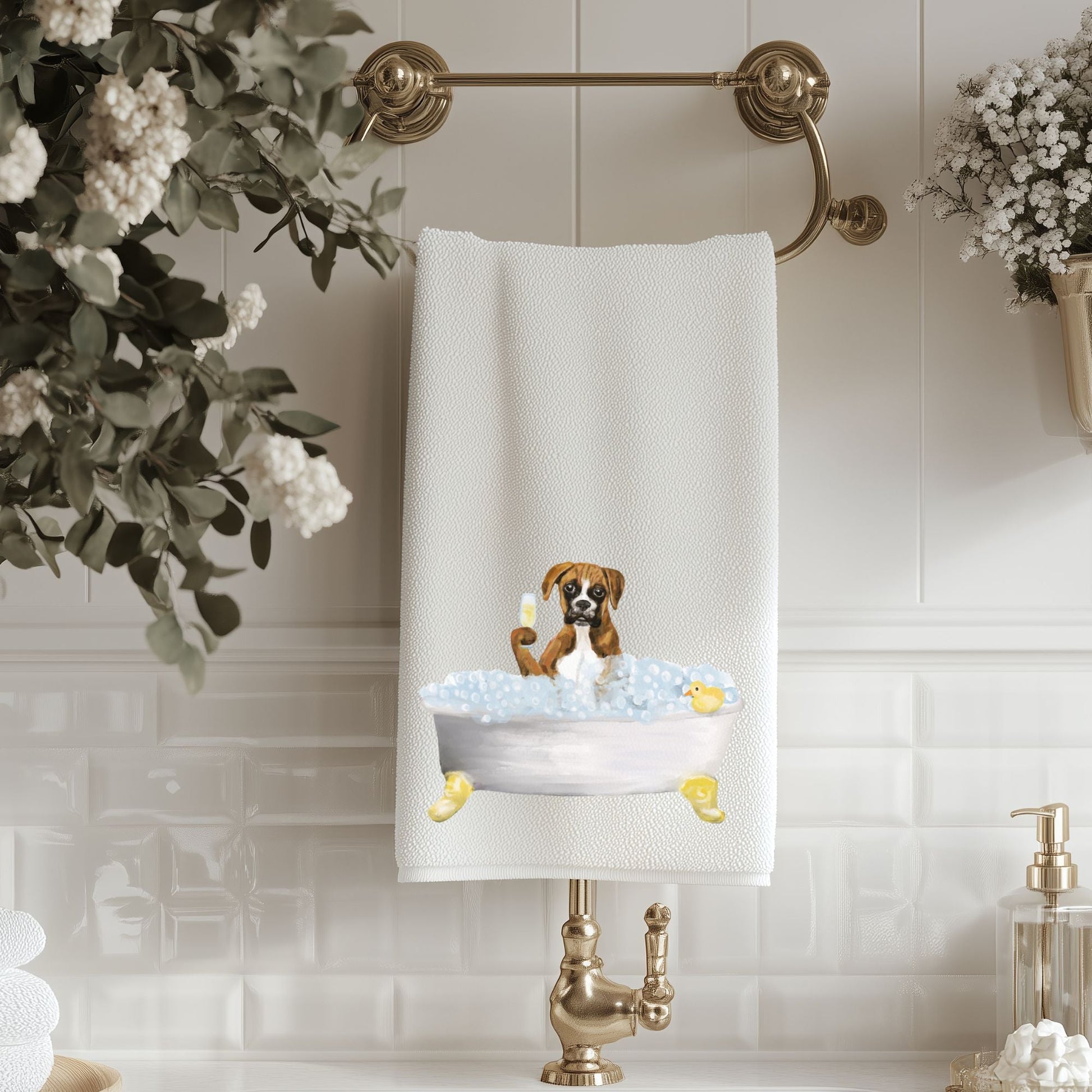Boxer Dog Bubble Bath Towel - MerikaArt