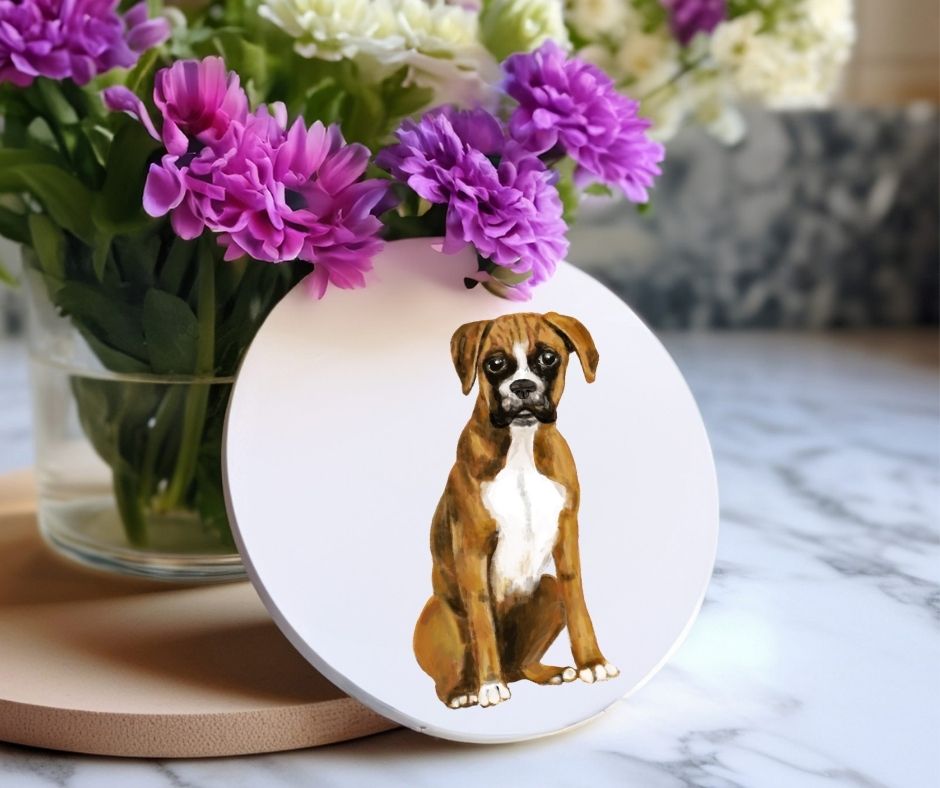 Boxer Dog Ceramic Coaster - MerikaArt