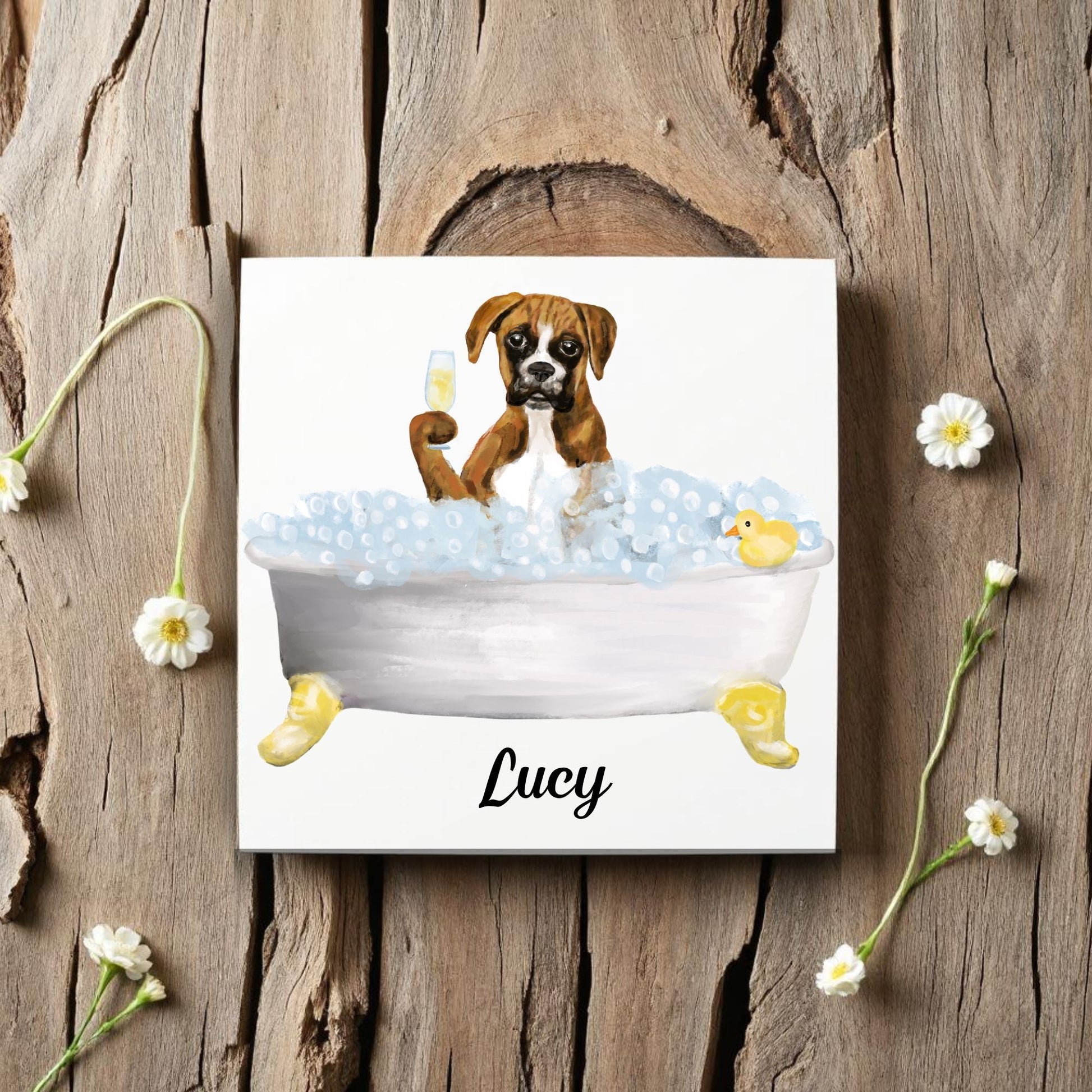 Boxer Dog in Bathtub Ceramic Tile – Handcrafted Whimsical Pet Art Decor - MerikaArt