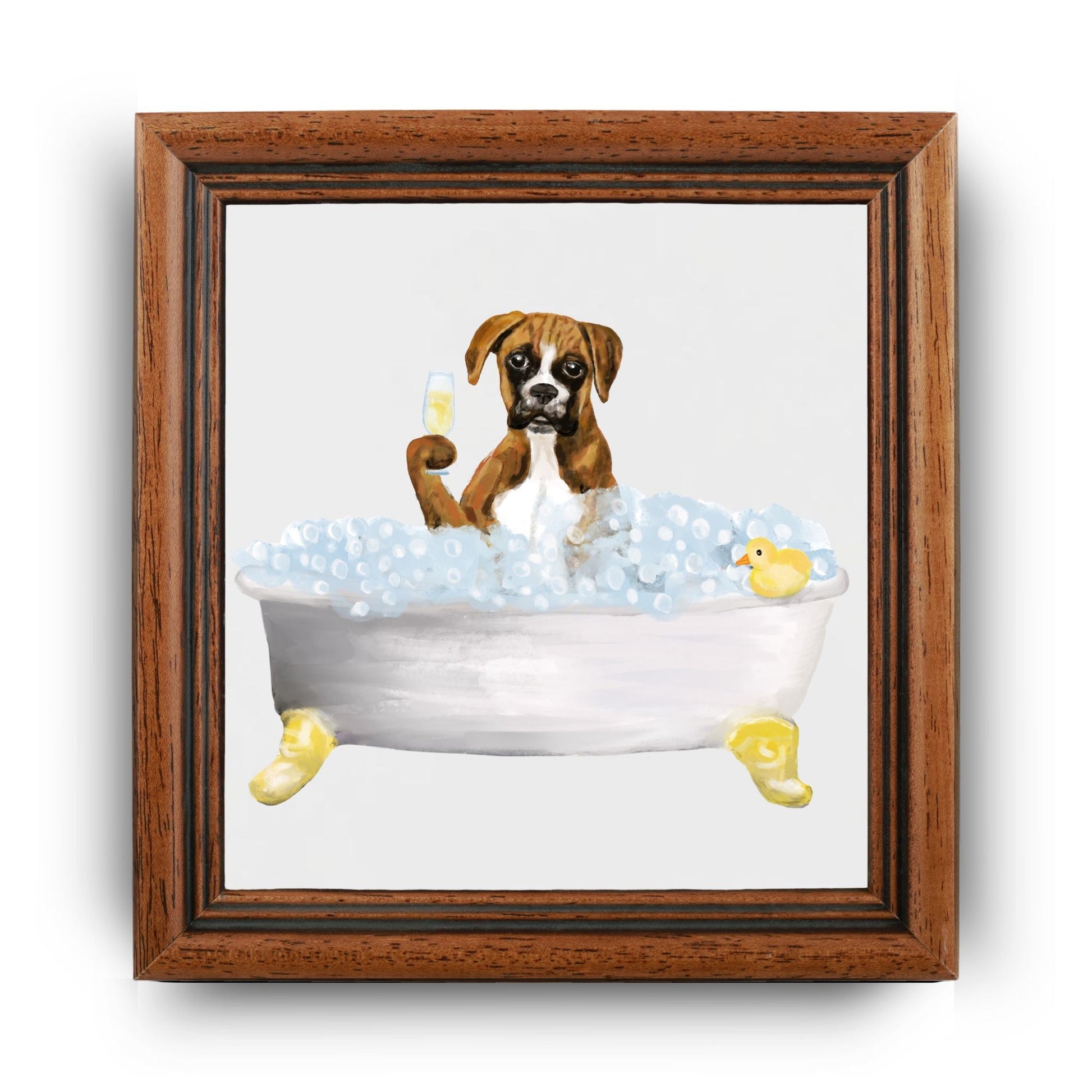 Boxer Dog in Bathtub Ceramic Tile – Handcrafted Whimsical Pet Art Decor - MerikaArt