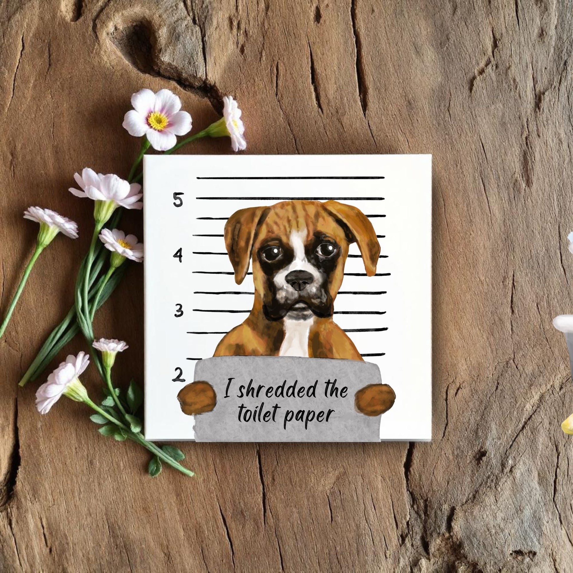Boxer Dog Mugshot Ceramic Tile – Handcrafted Whimsical Pet Art Decor - MerikaArt